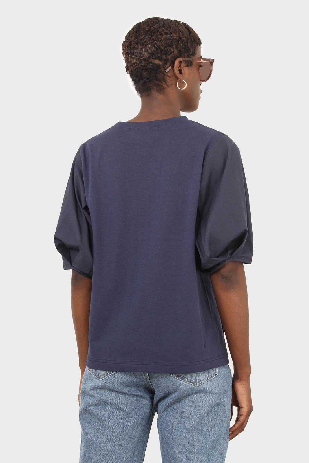 Navy contrast puff sleeve tee_3
