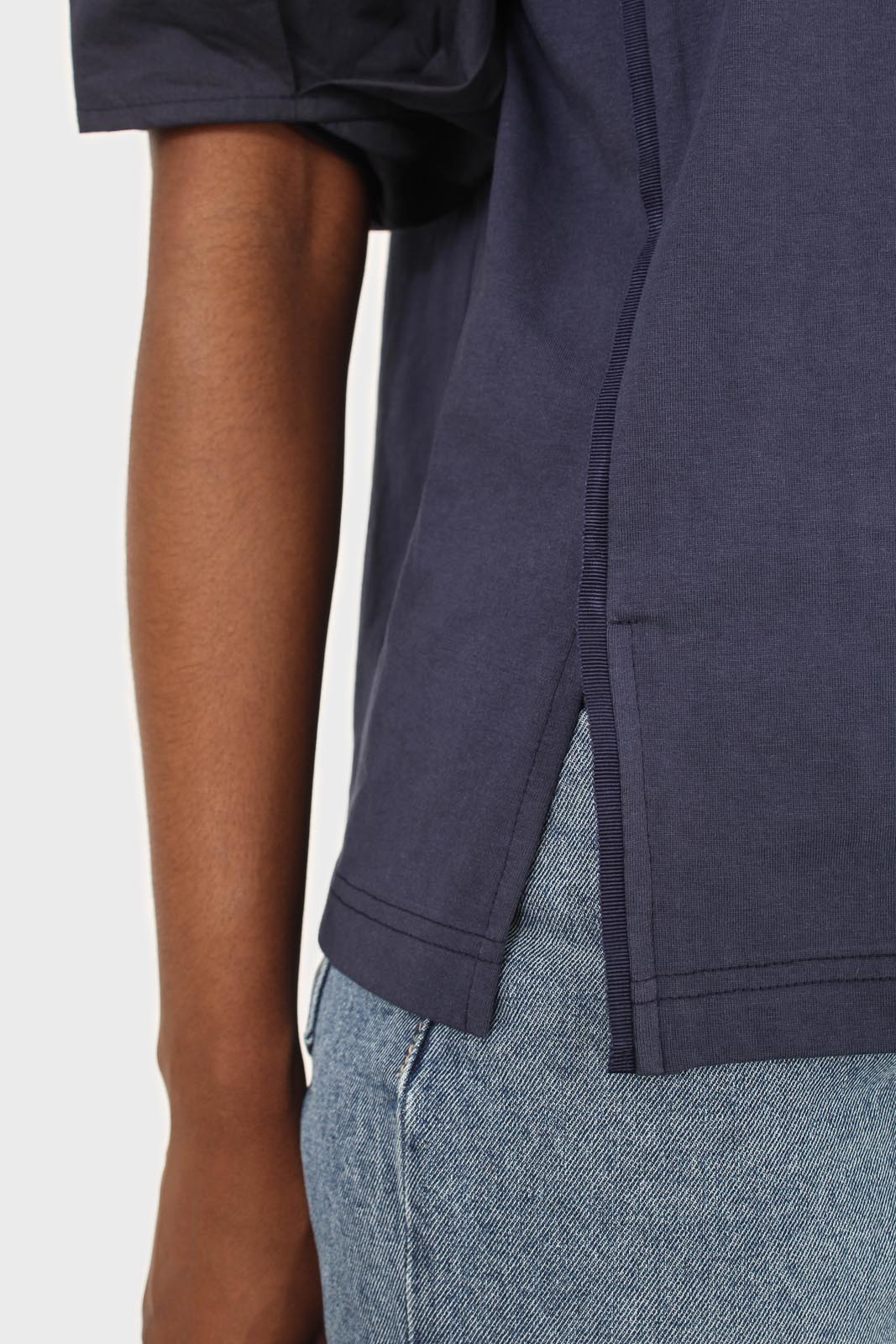 Navy contrast puff sleeve tee_5
