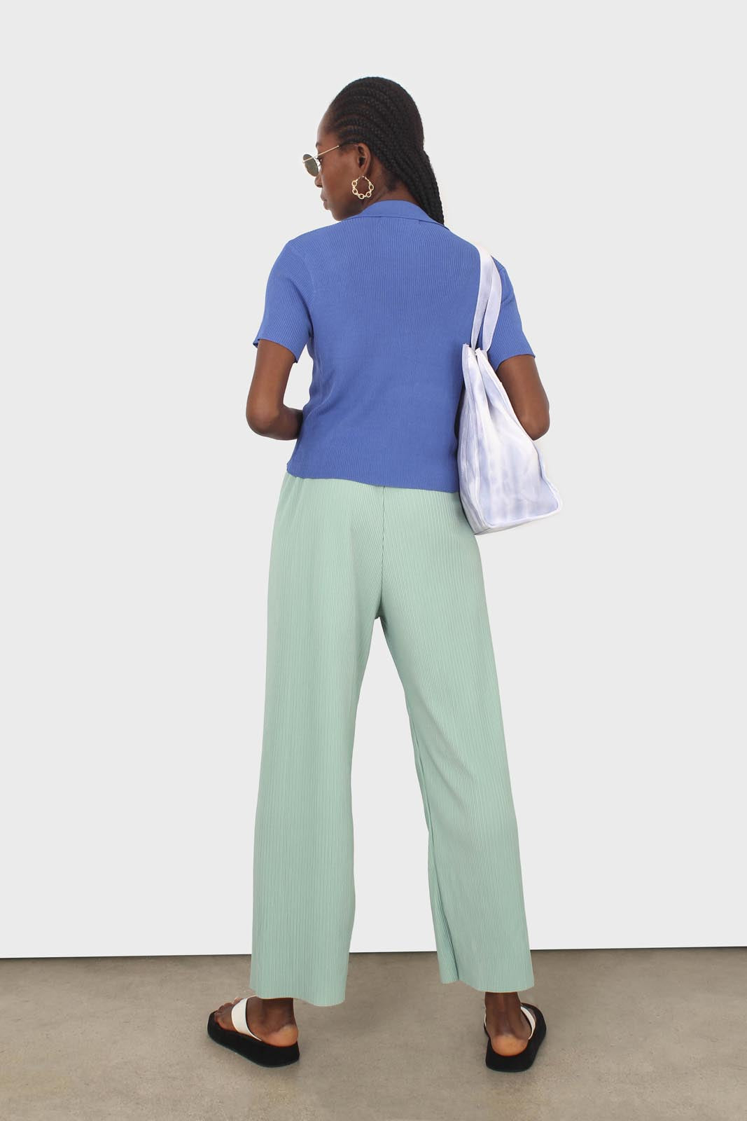 Cobalt blue ribbed fine knit polo top_2