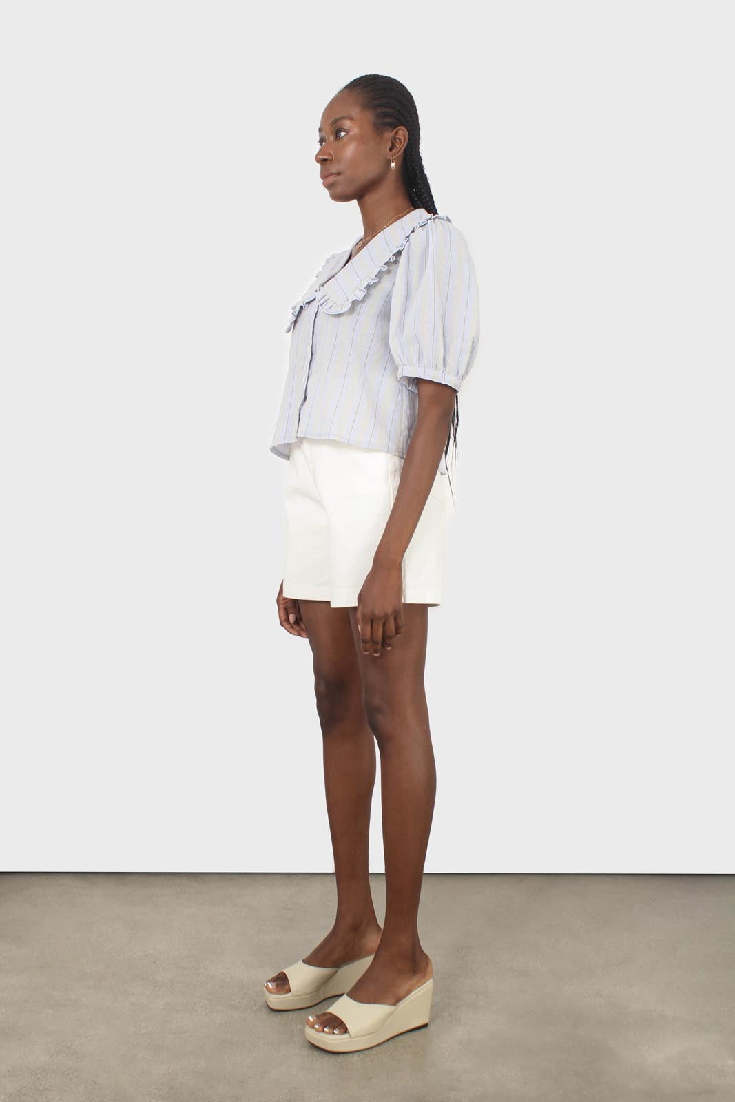 Blue striped oversized collar blouse_11