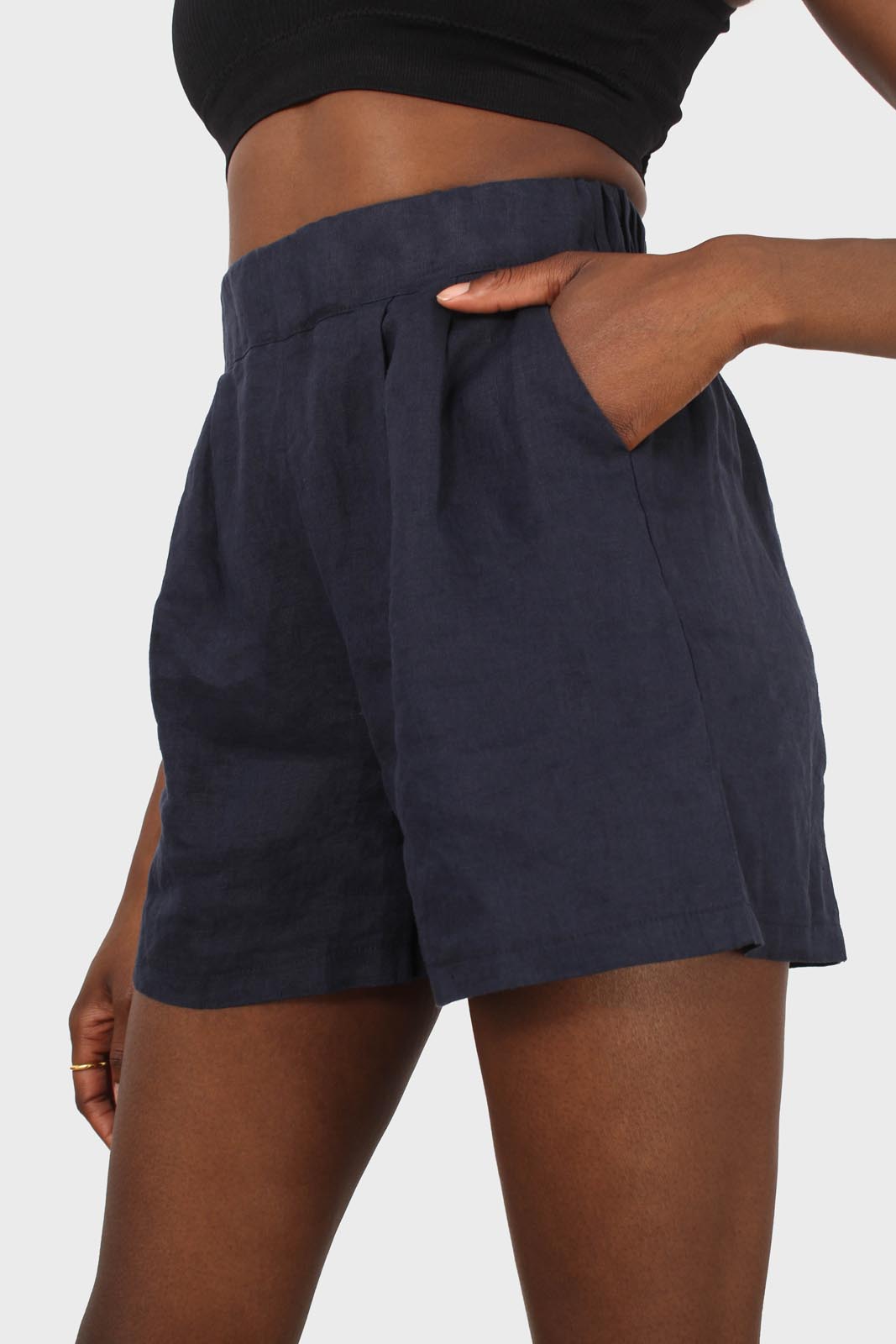Navy linen blended shorts_5