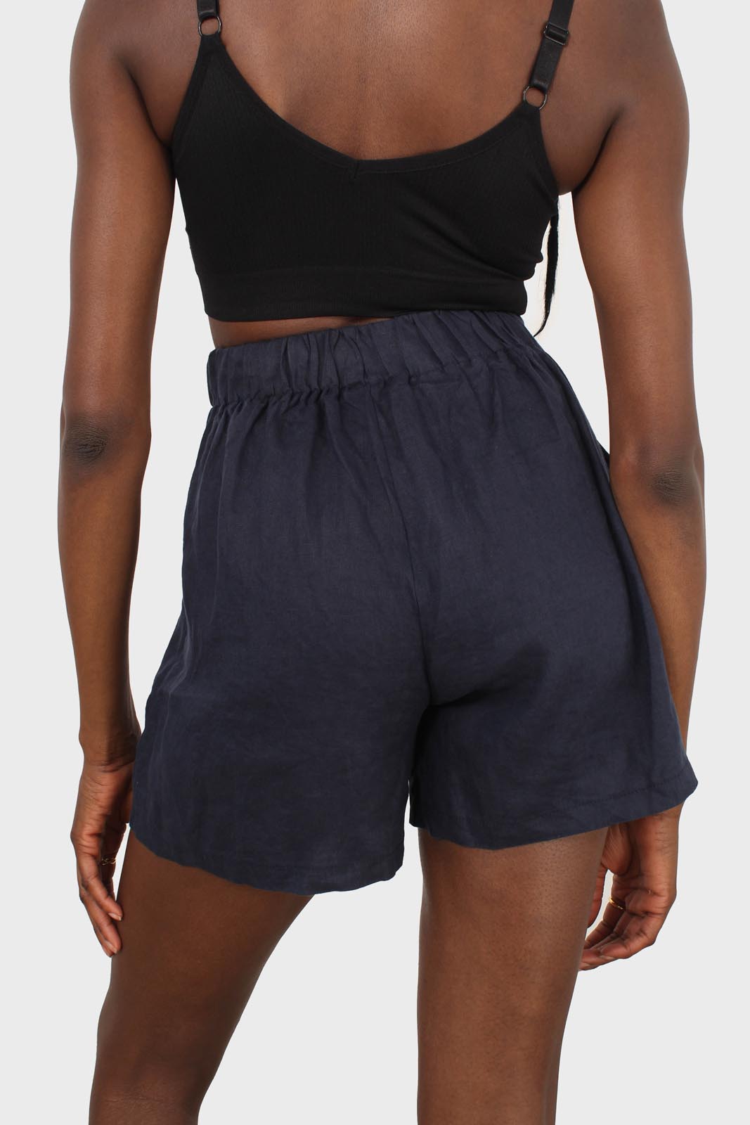 Navy linen blended shorts_3