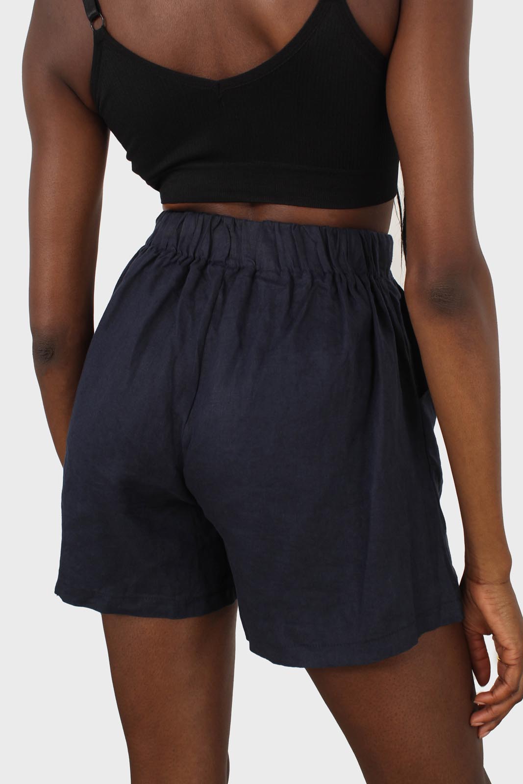 Navy linen blended shorts_6