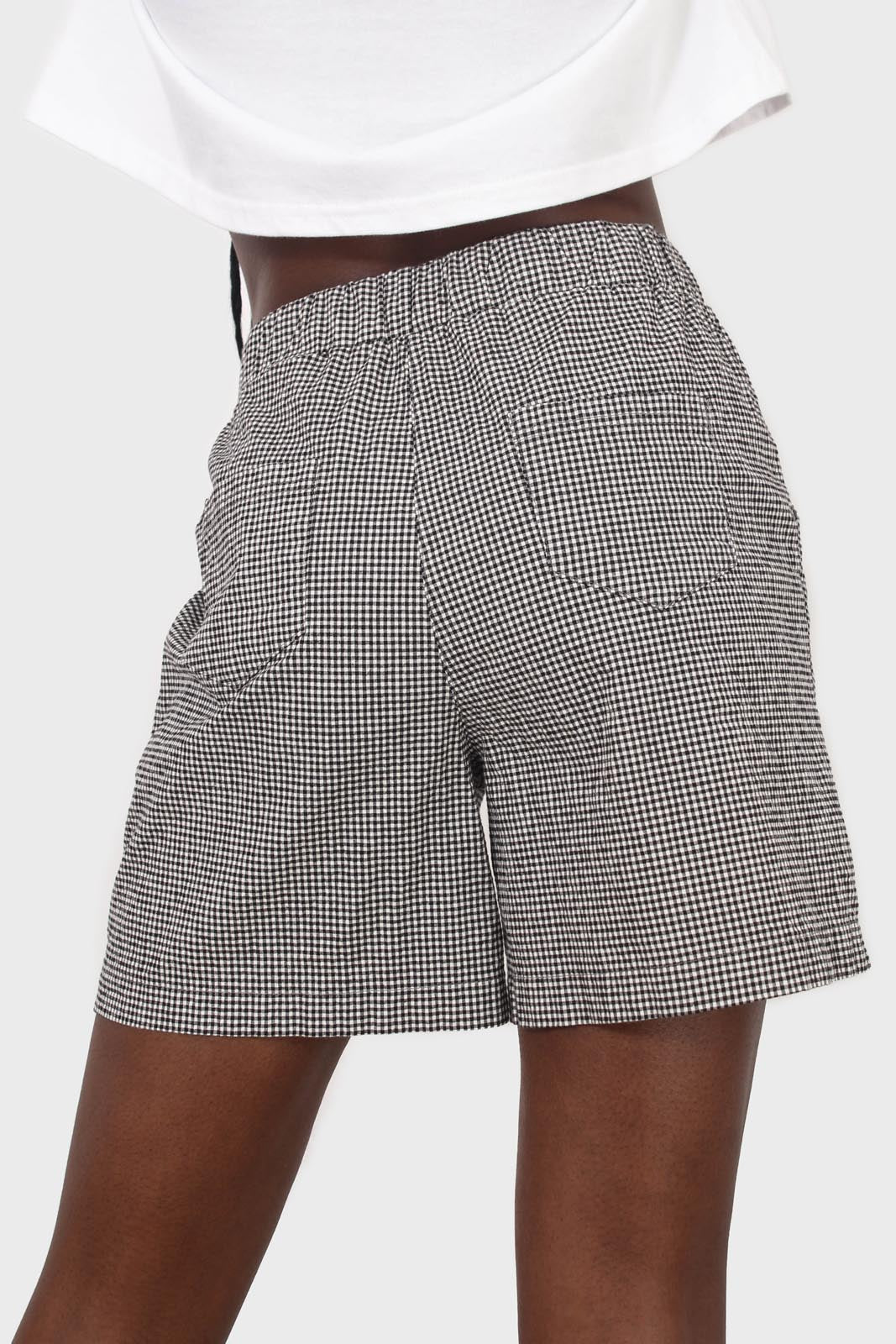 Black and white gingham drawstring shorts_3