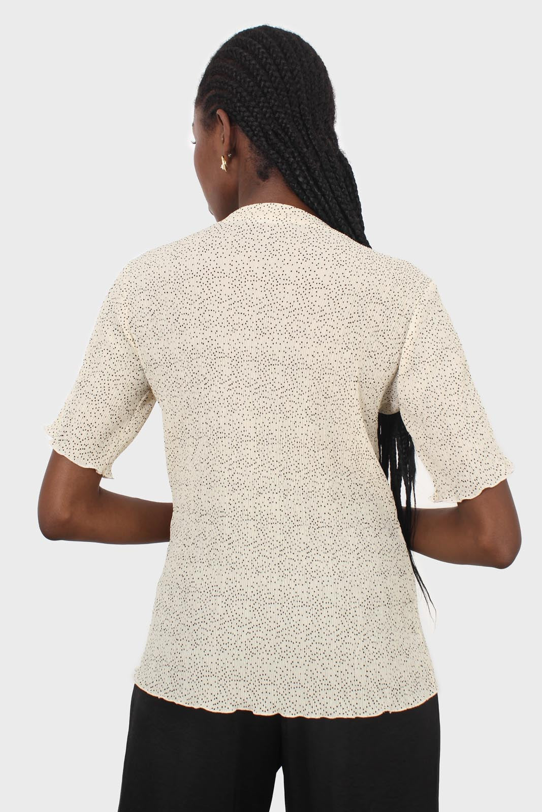 White and black dots micro pleated top_2