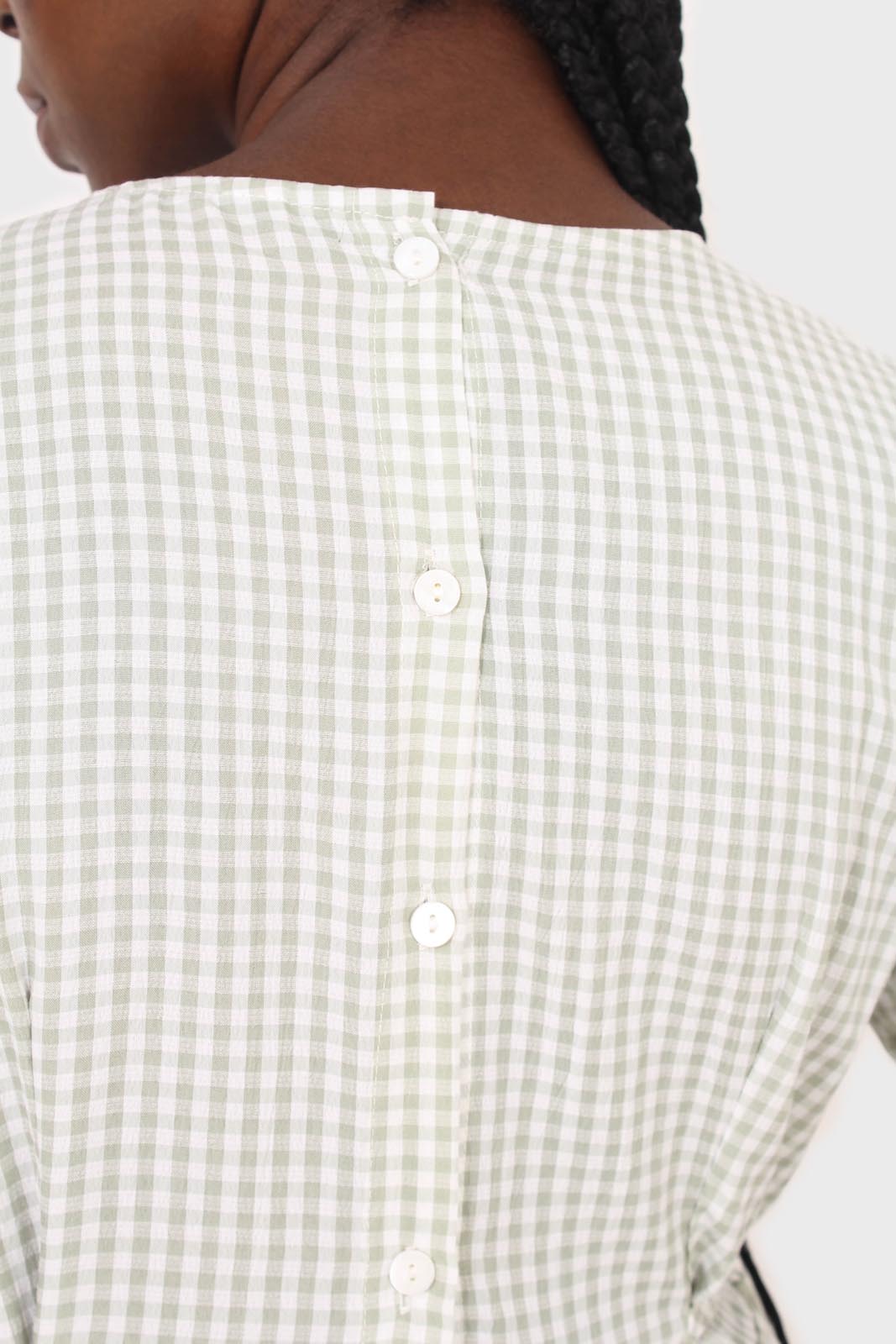 Light green gingham checked side tie midi dress_7