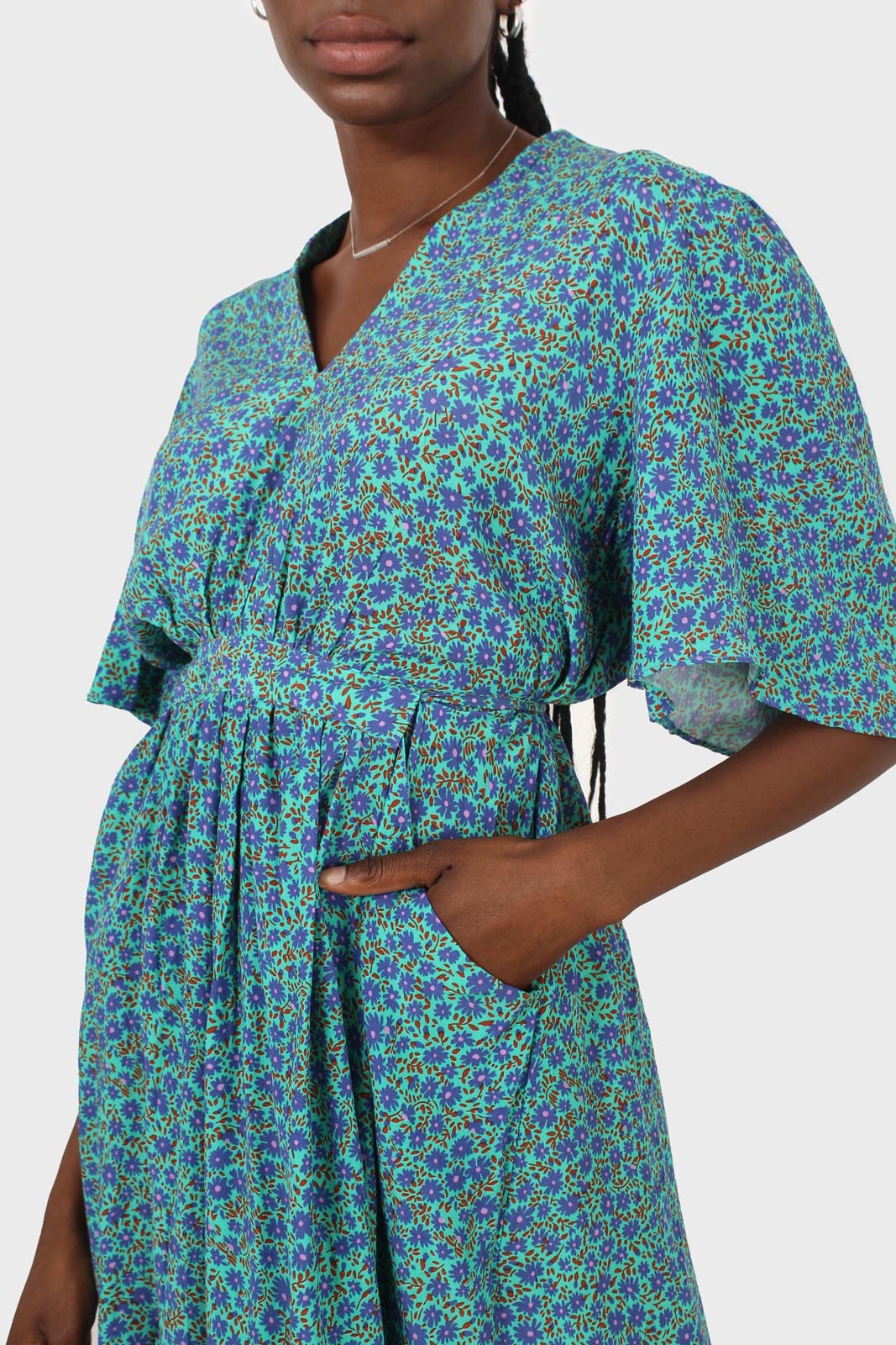 Blue floral print tie back maxi dress_5