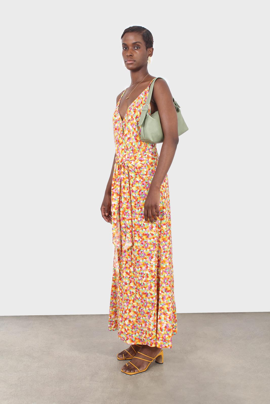 Orange dappled tie waist strappy midi dress_7