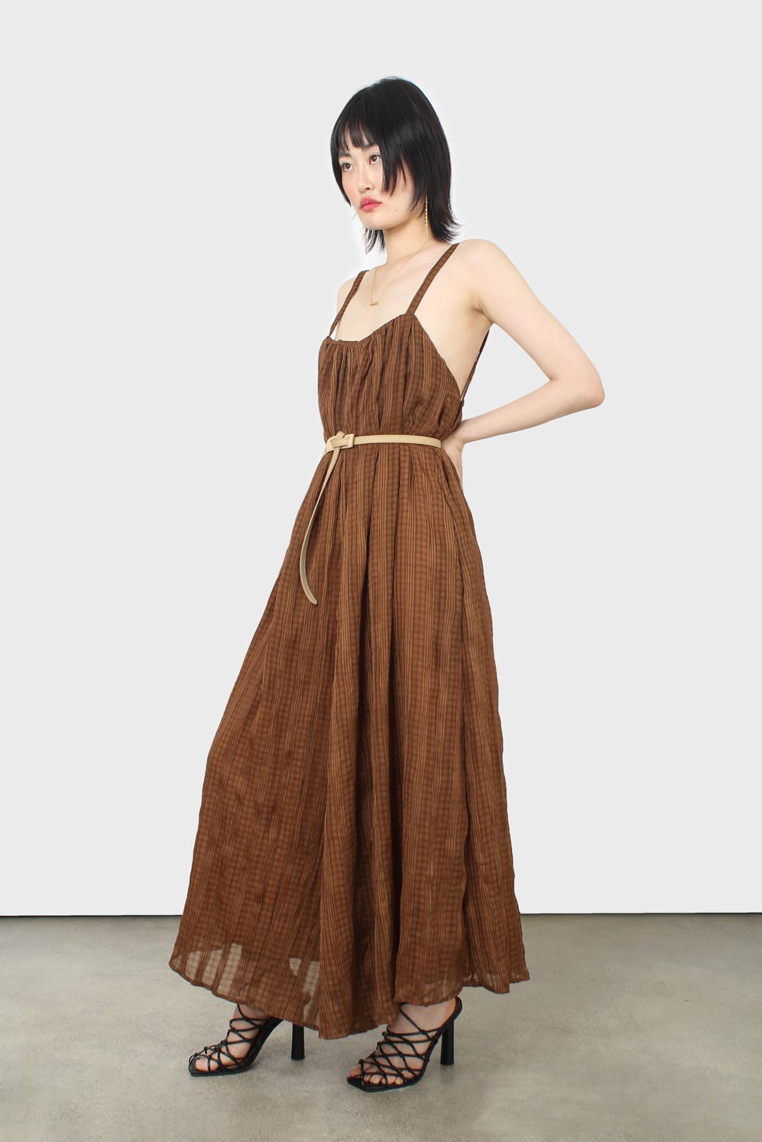 Brown gingham flared leg jumpsuit_11