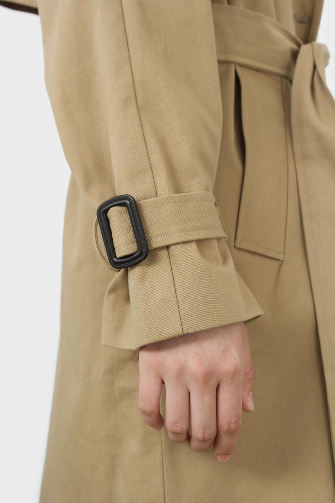 Dark beige single breasted buckle detail trench coat_5