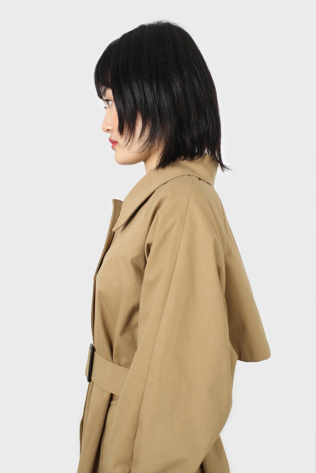 Dark beige single breasted buckle detail trench coat_8