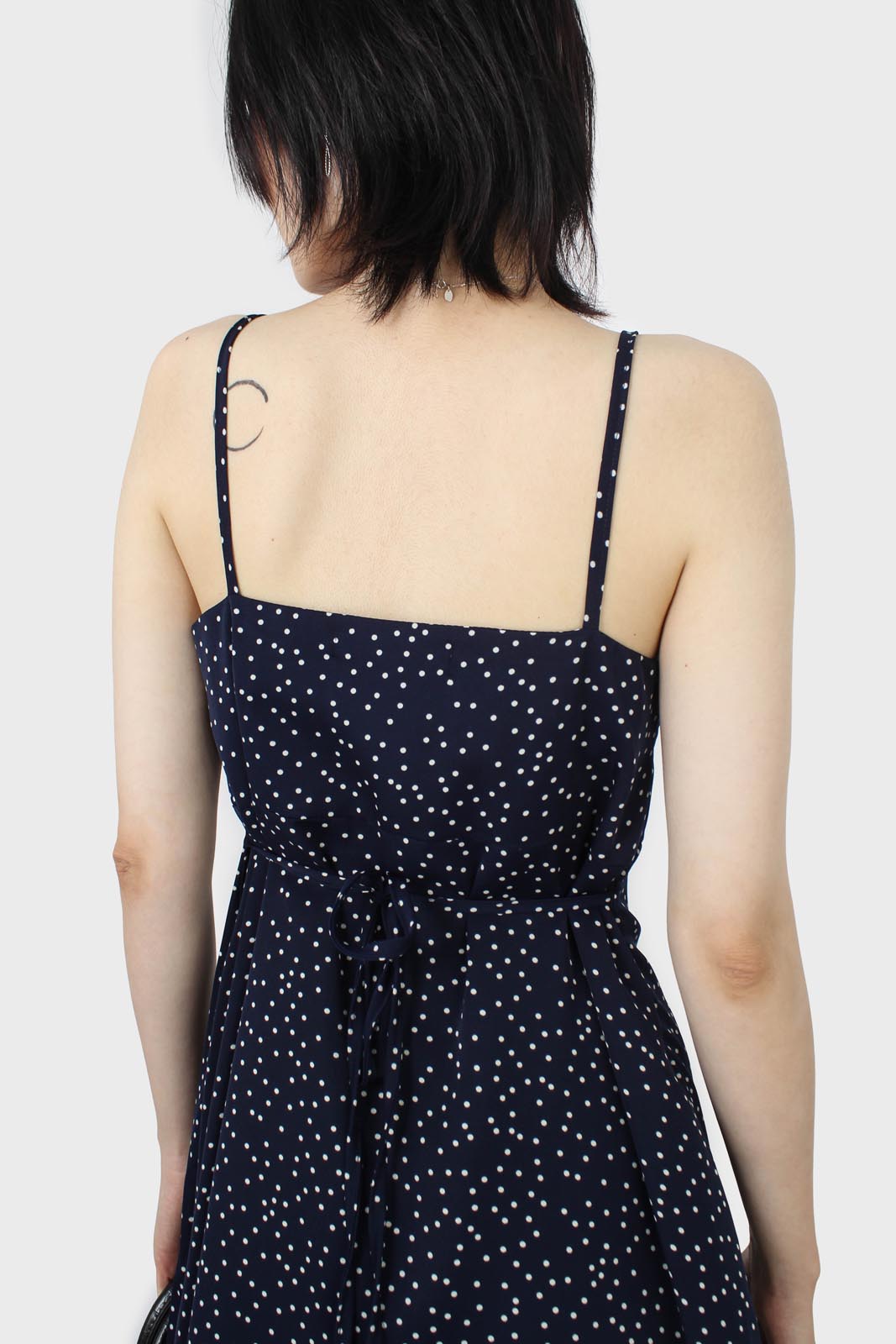 Navy and white polka dot thin strap midi dress_7