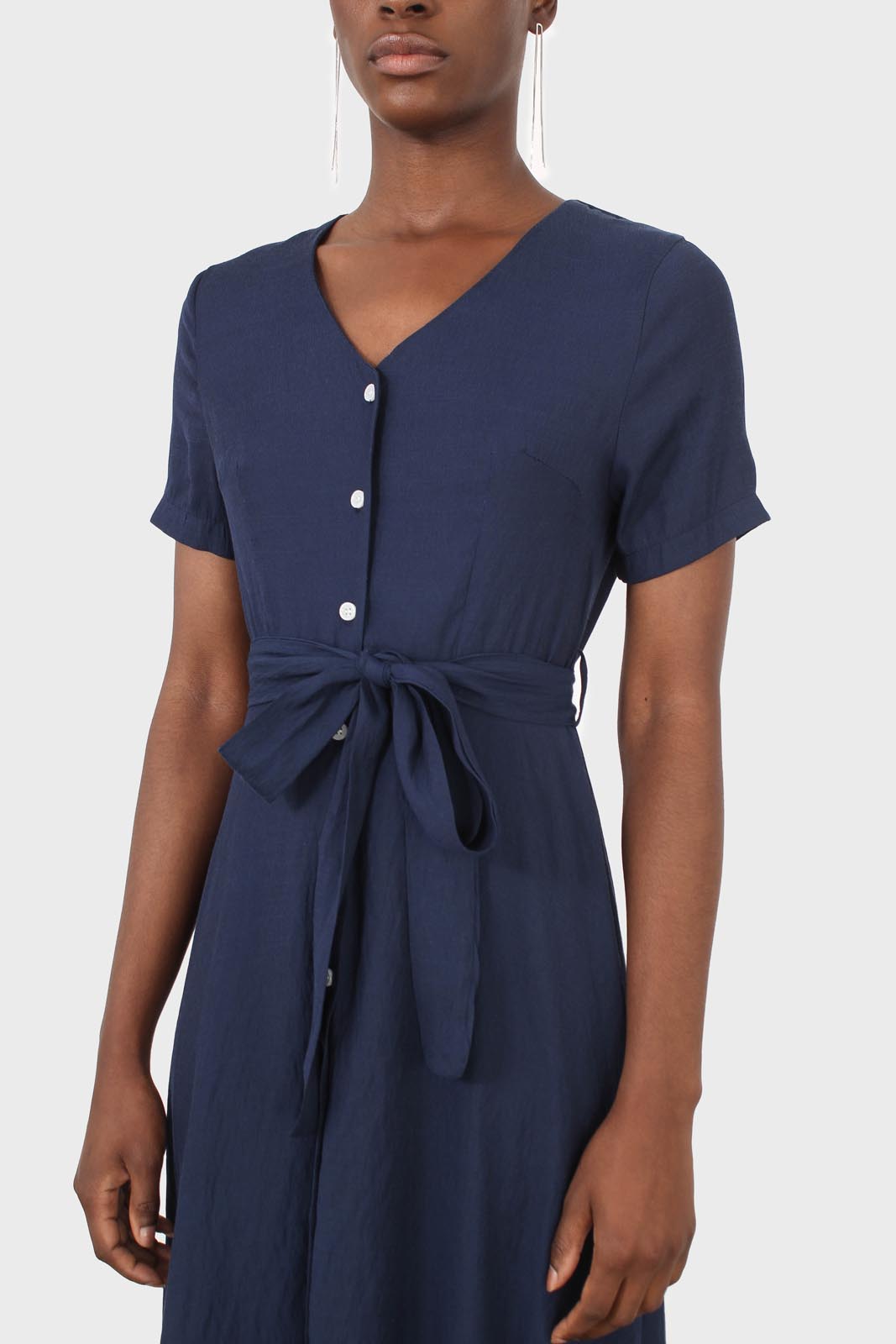 Navy button front tailored midi dress_6