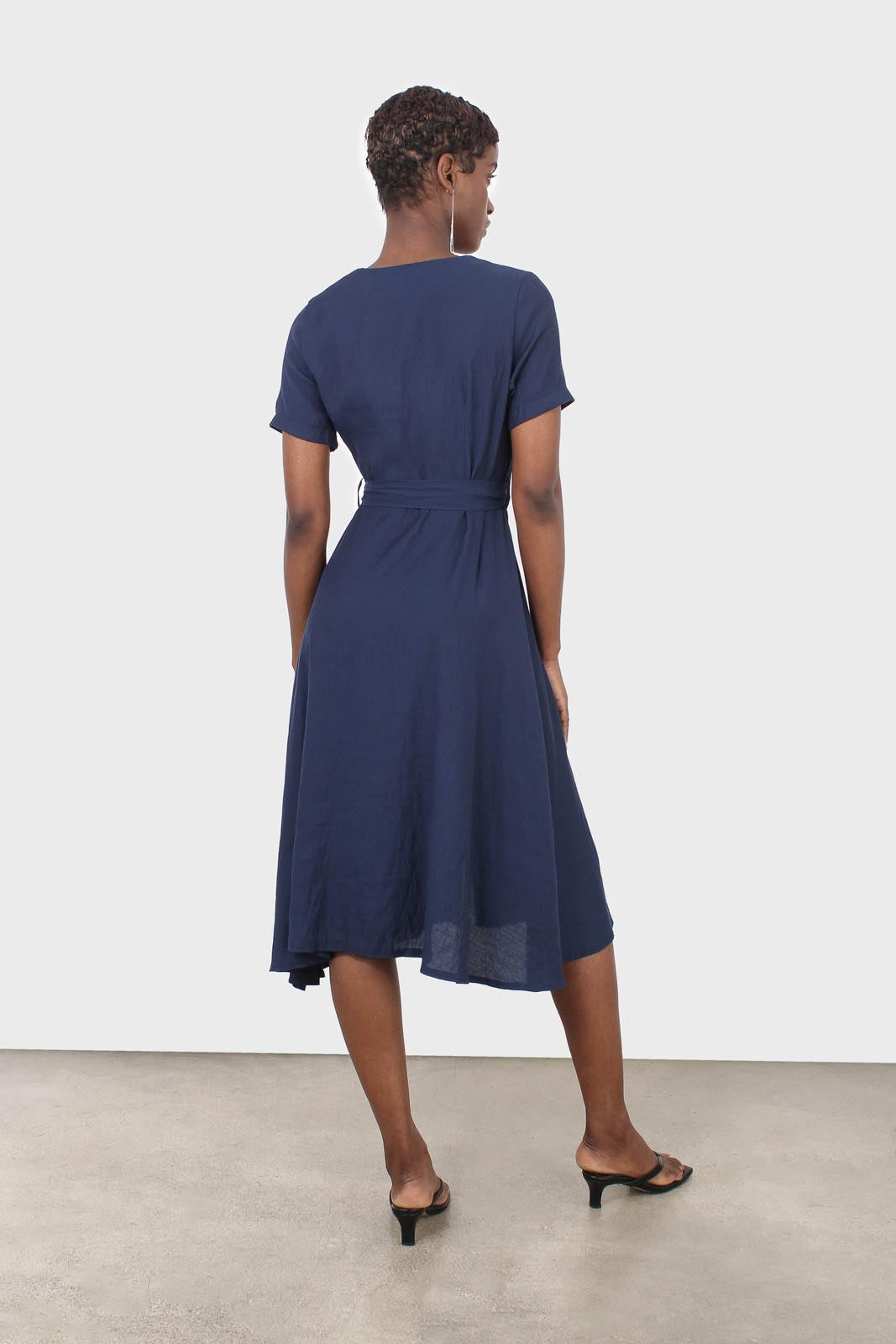 Navy button front tailored midi dress_2