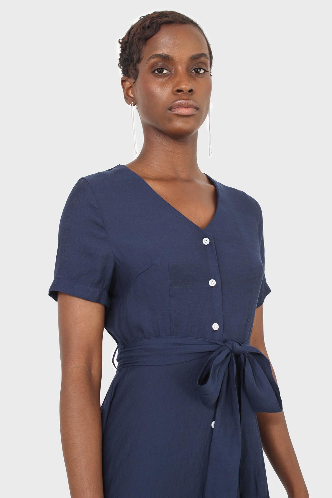 Navy button front tailored midi dress_3