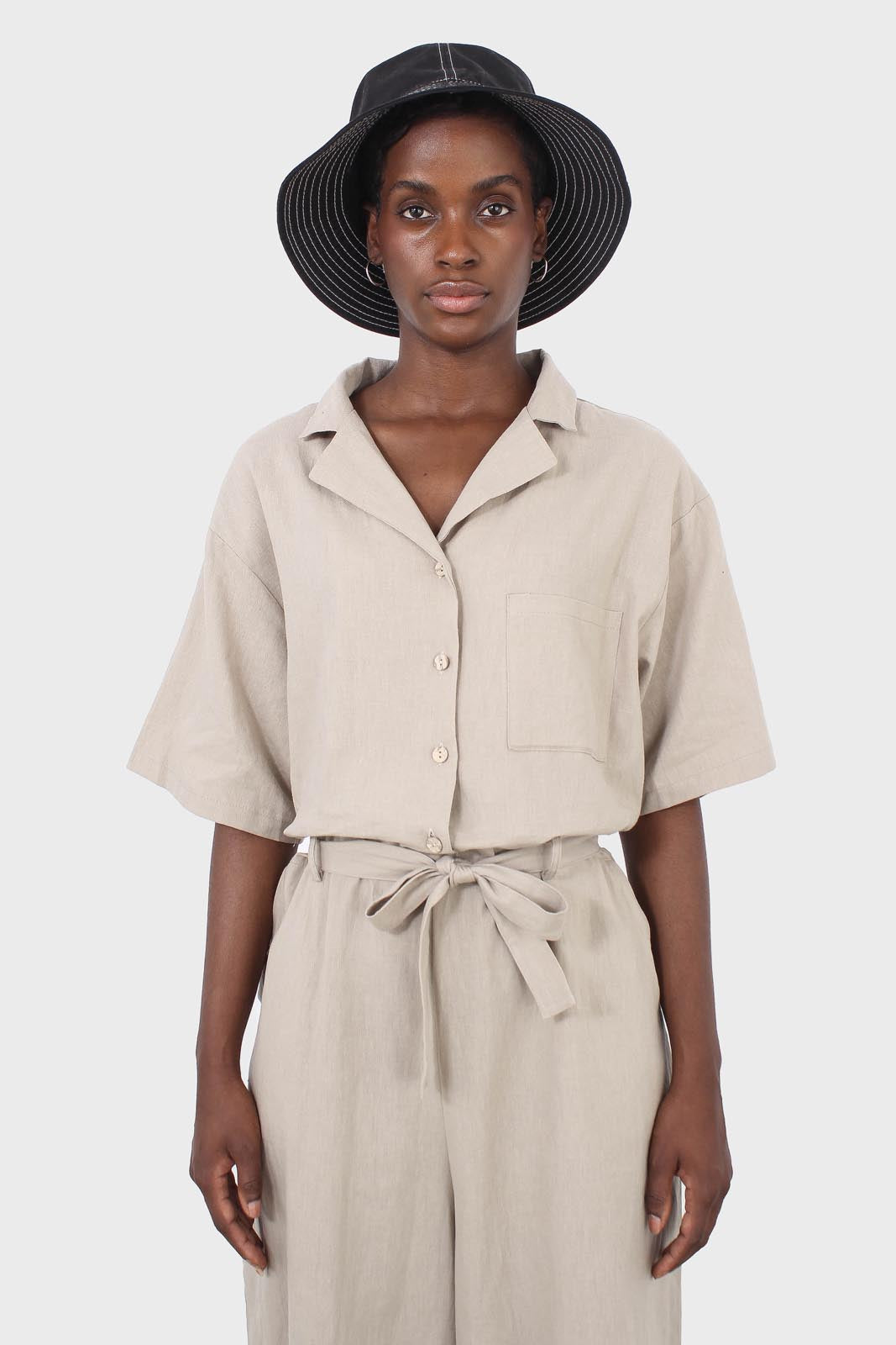 Oatmeal linen blend short sleeved boilersuit_8