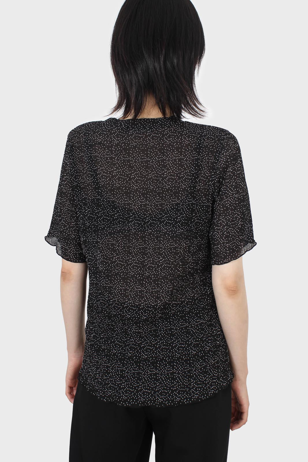 Black and white dots micro pleated top_2