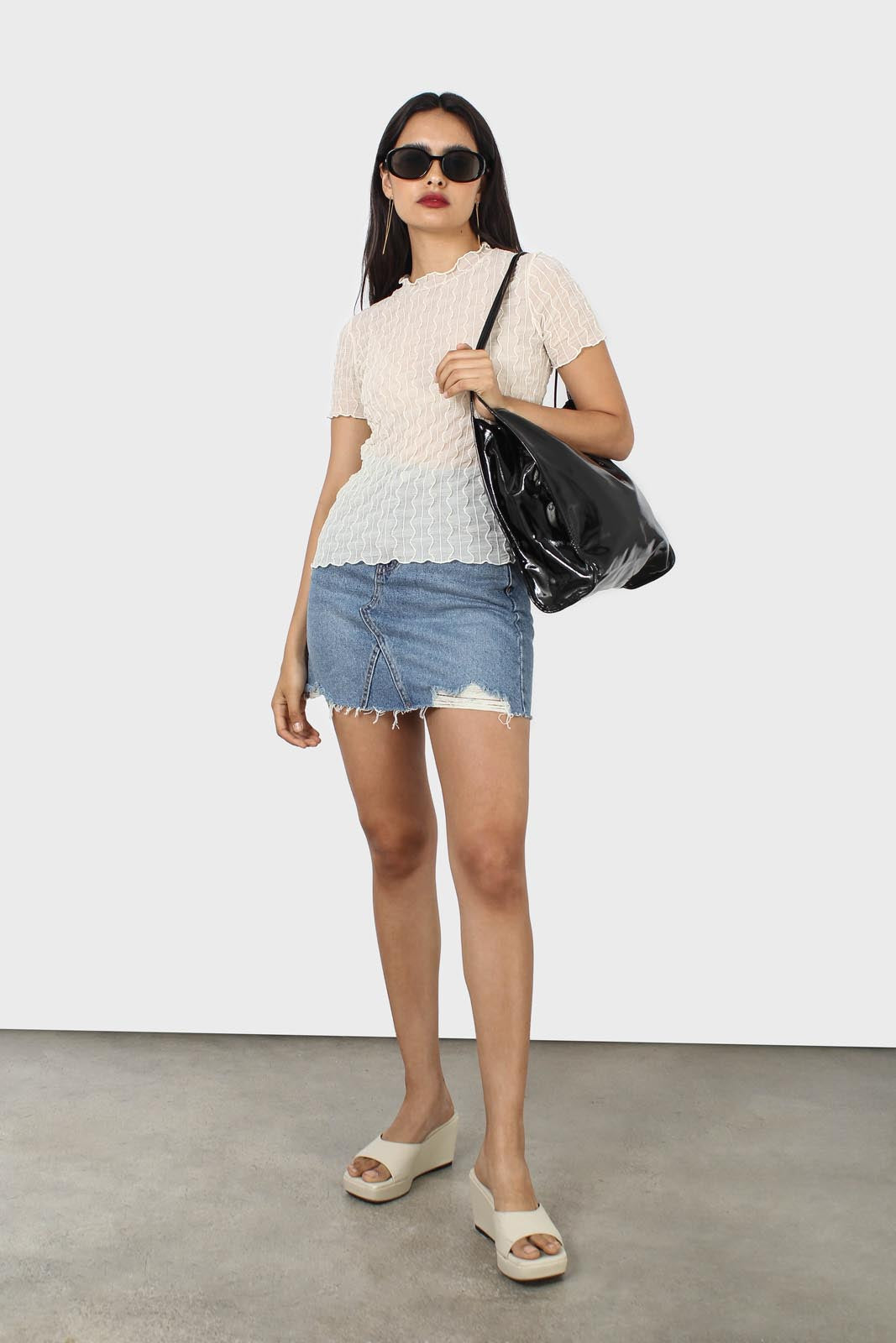 Ivory wave patterned semi sheer top_3