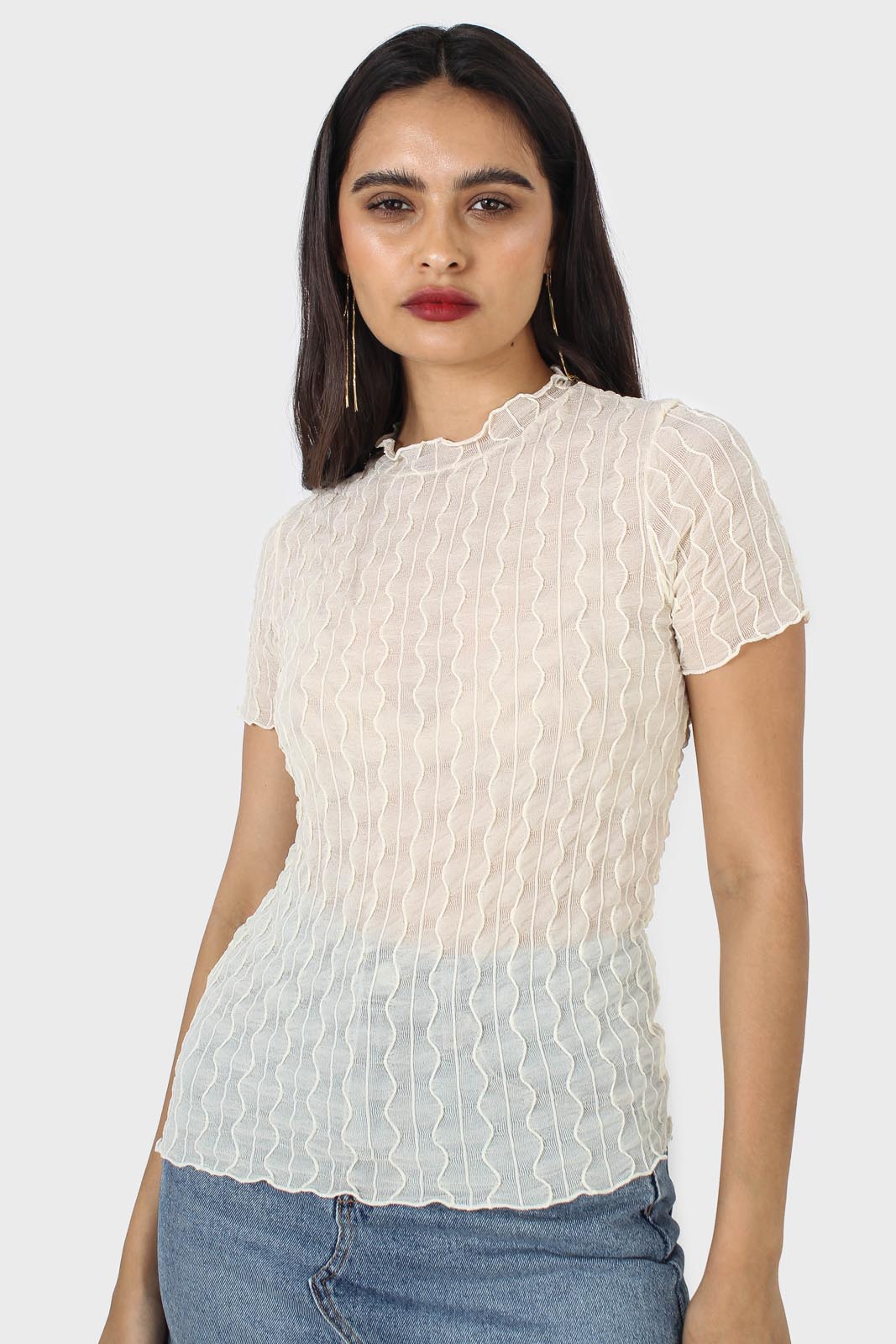 Ivory wave patterned semi sheer top_5
