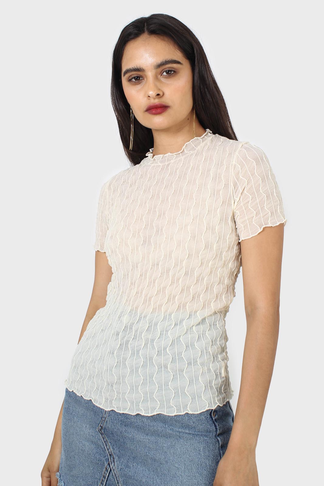 Ivory wave patterned semi sheer top_6
