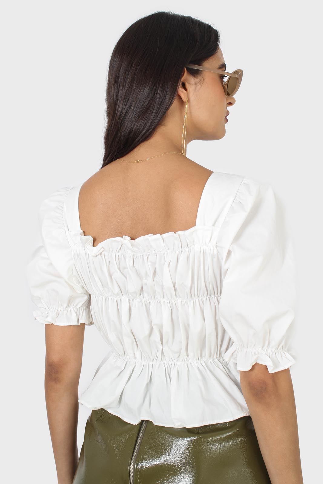 Ivory ruched puff sleeve cropped top_2