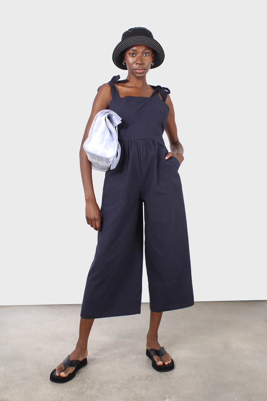 Navy open back tie strap jumpsuit_5