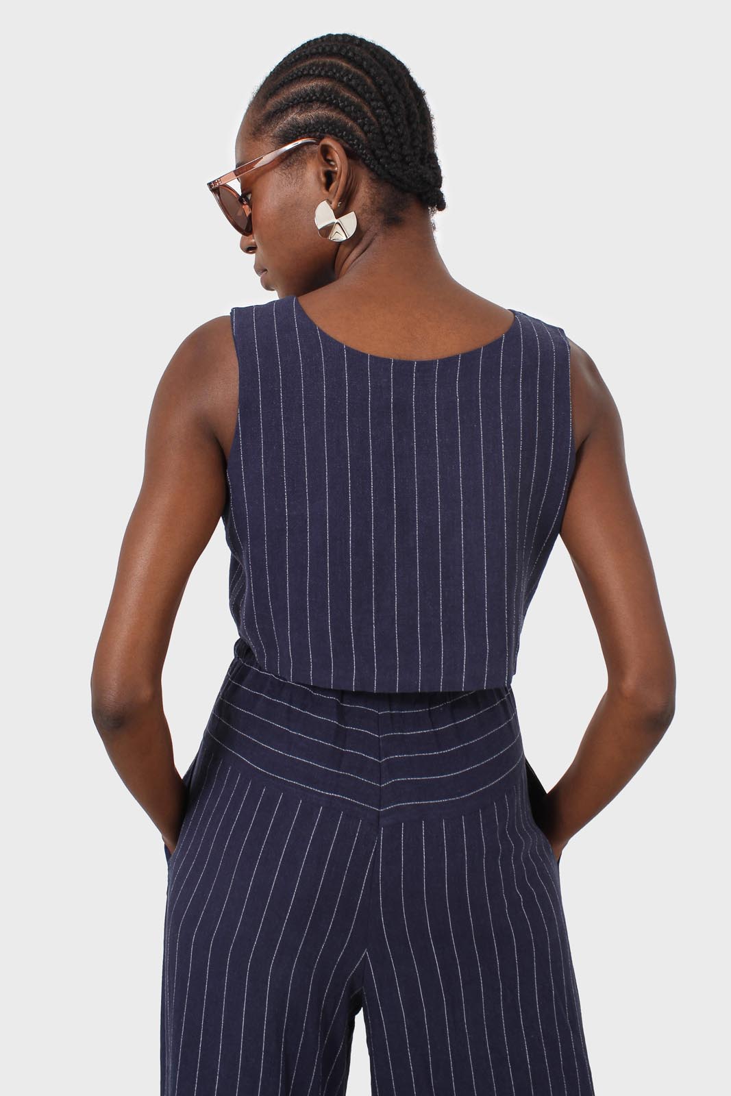 Navy pinstripe button front tank_2