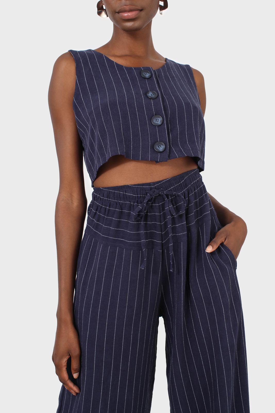 Navy pinstripe button front tank_4