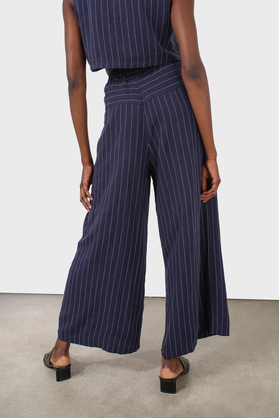 Navy pinstripe drawstring trousers_3