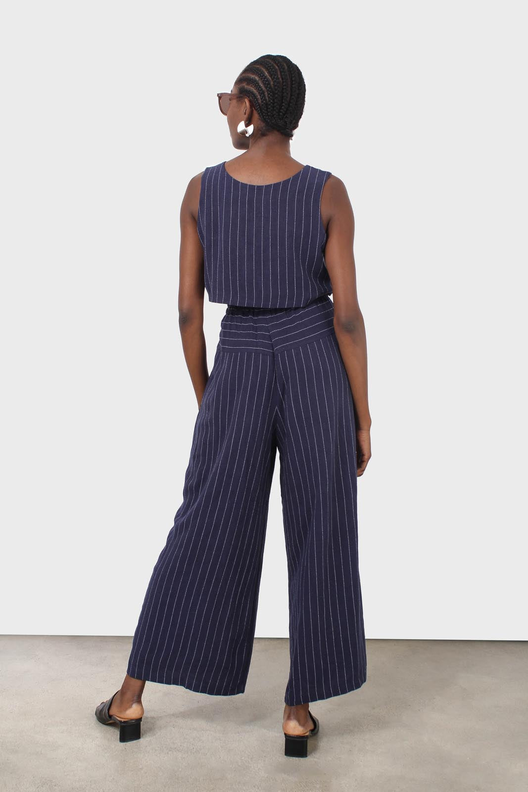 Navy pinstripe drawstring trousers_4