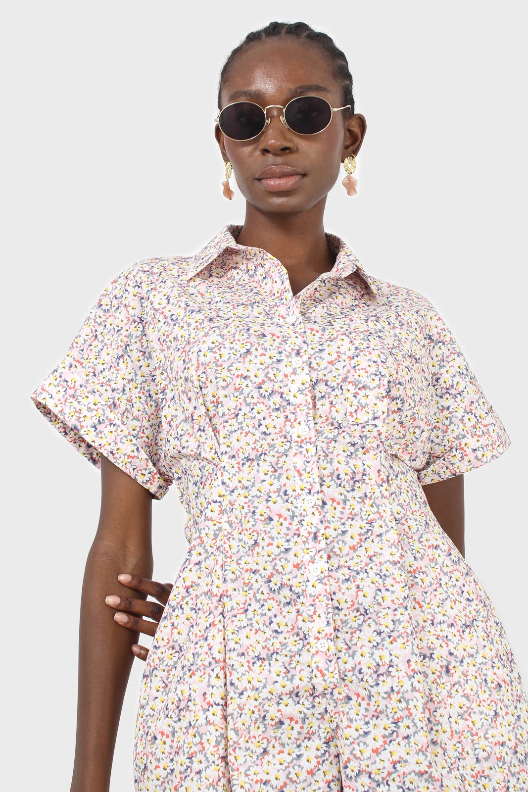 Pink and yellow ditsy floral romper_9