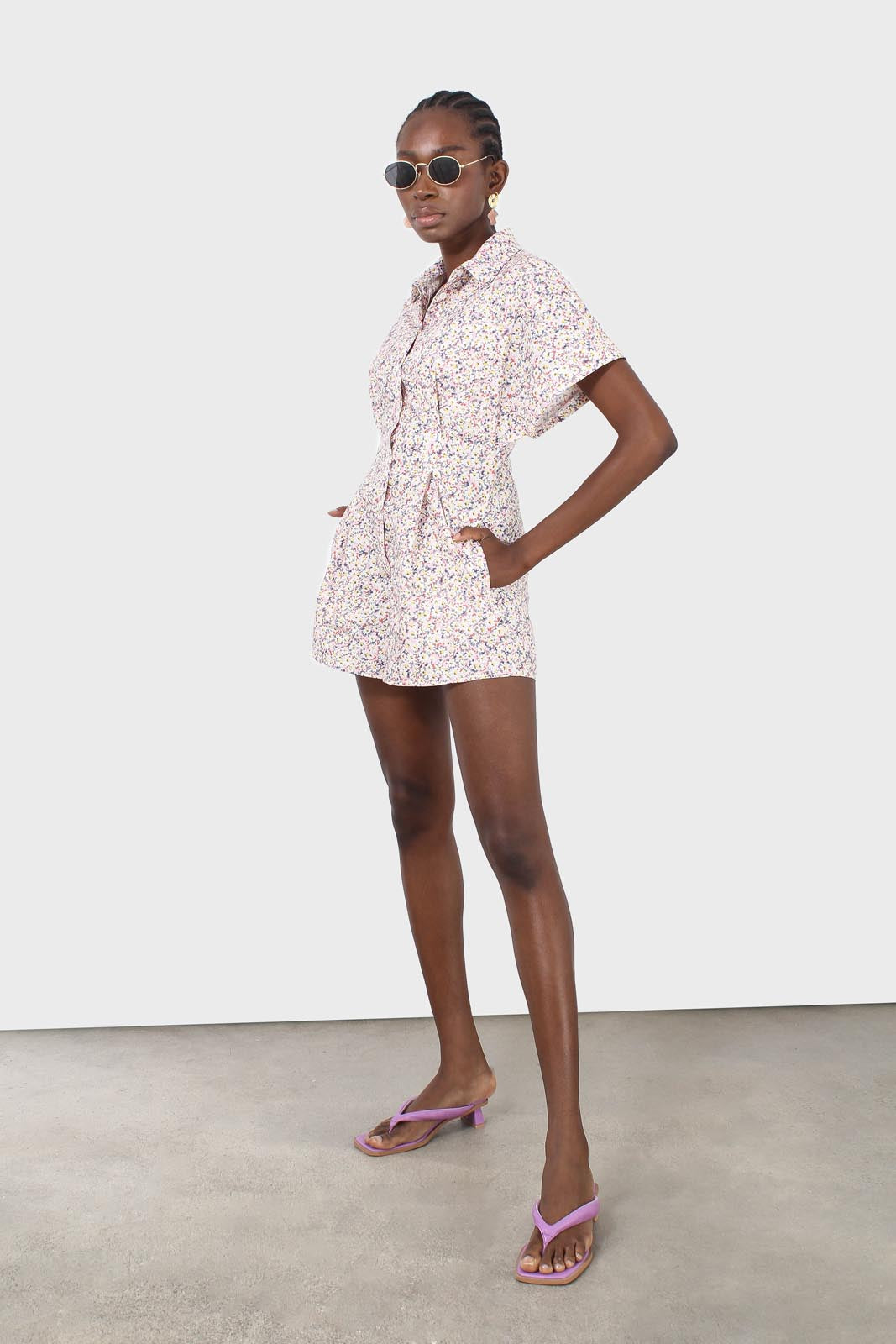 Pink and yellow ditsy floral romper_13