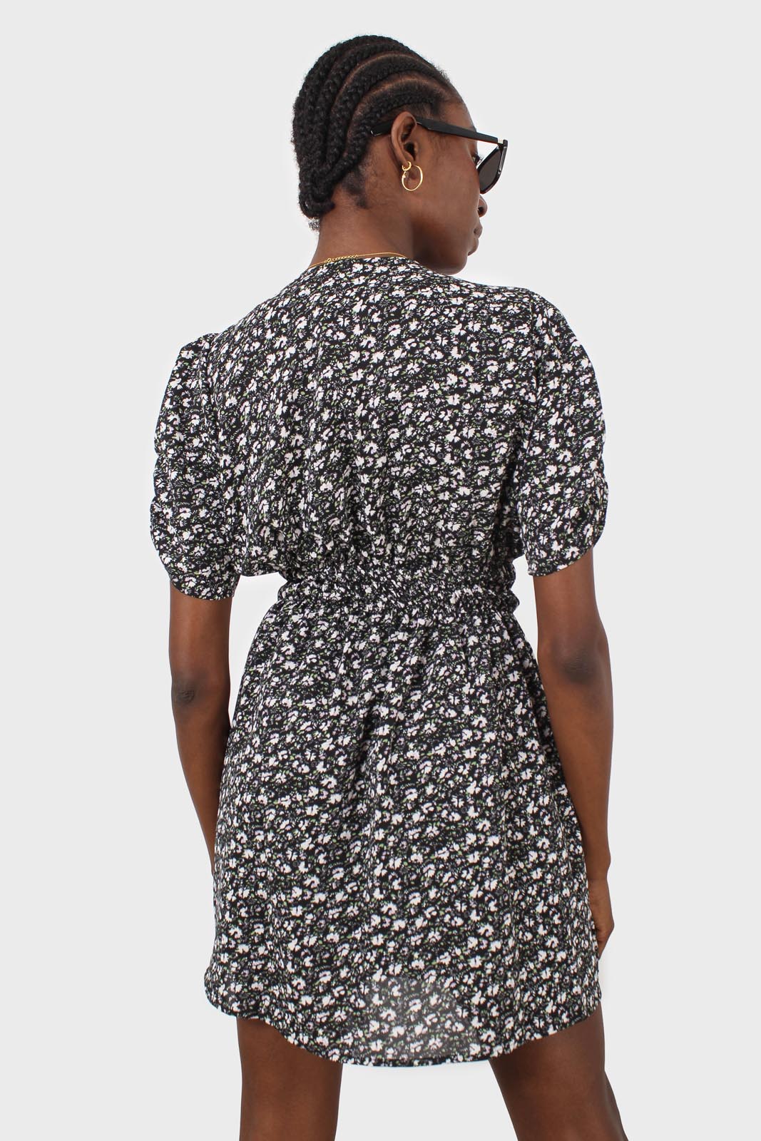 Black floral ruched waist mini dress_2
