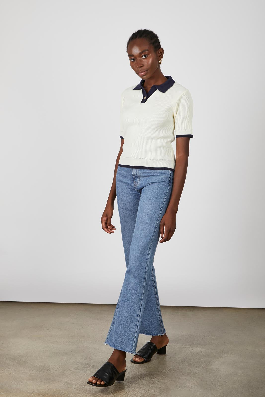 Ivory and navy contrast trim knit polo_4