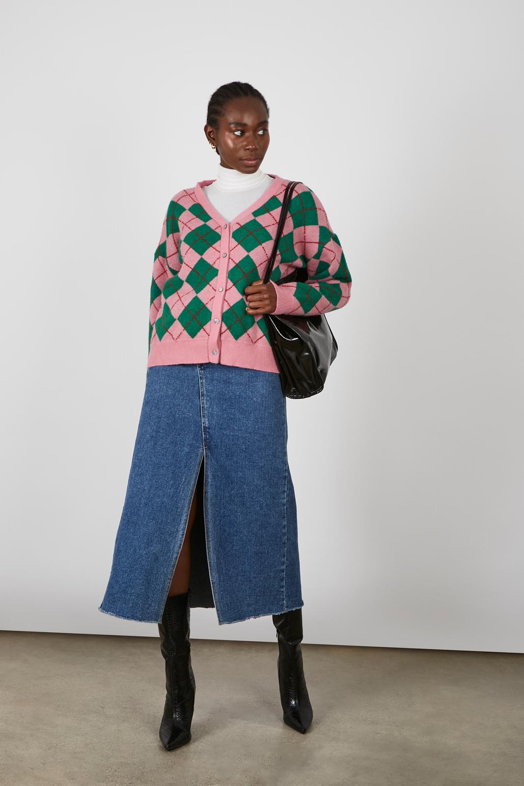 Pink and green argyle intarsia cardigan_6