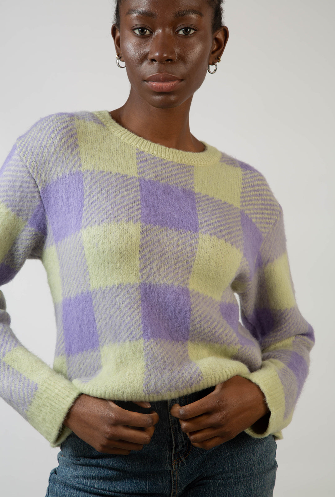 Mint green and lilac block plaid jumper_9