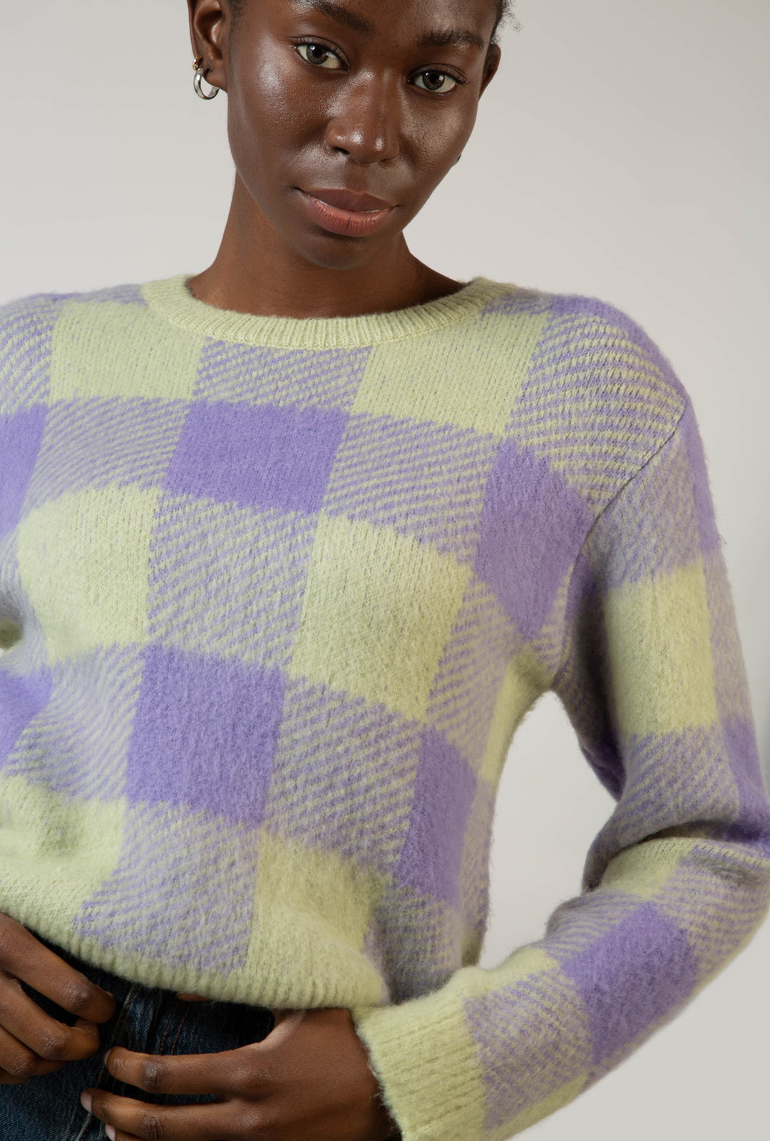 Mint green and lilac block plaid jumper_10