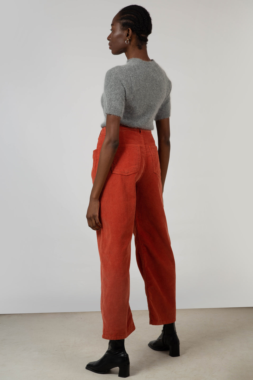 Orange corduroy button waist trousers_5