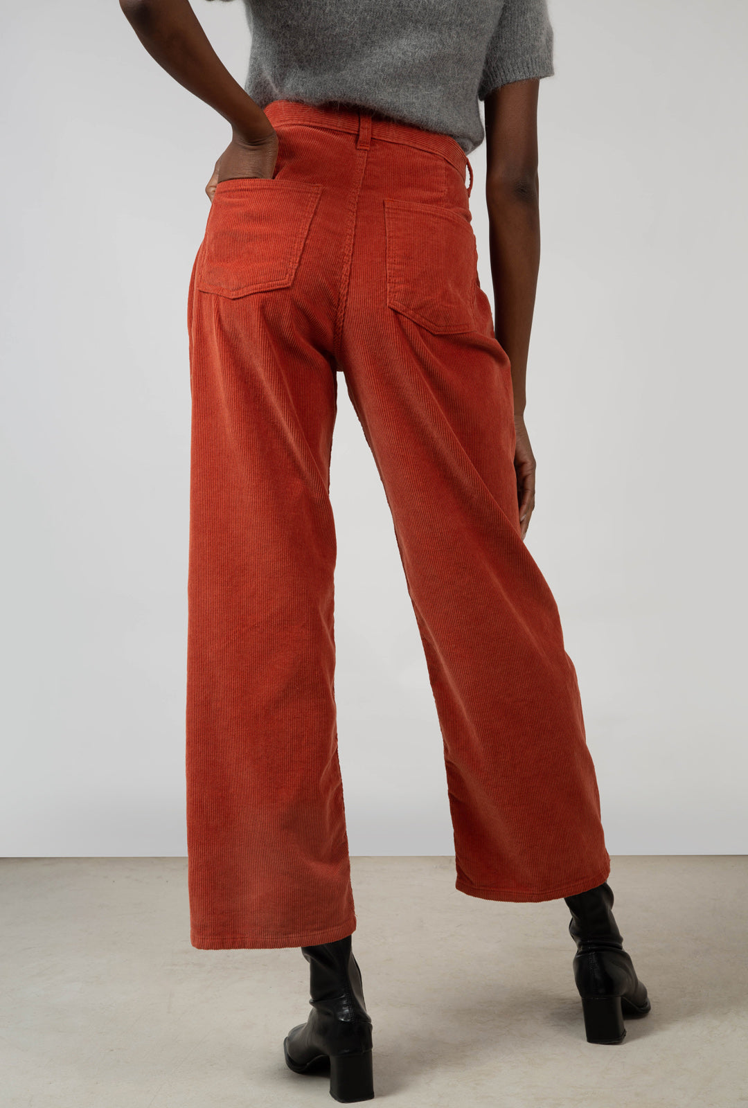 Orange corduroy button waist trousers_3