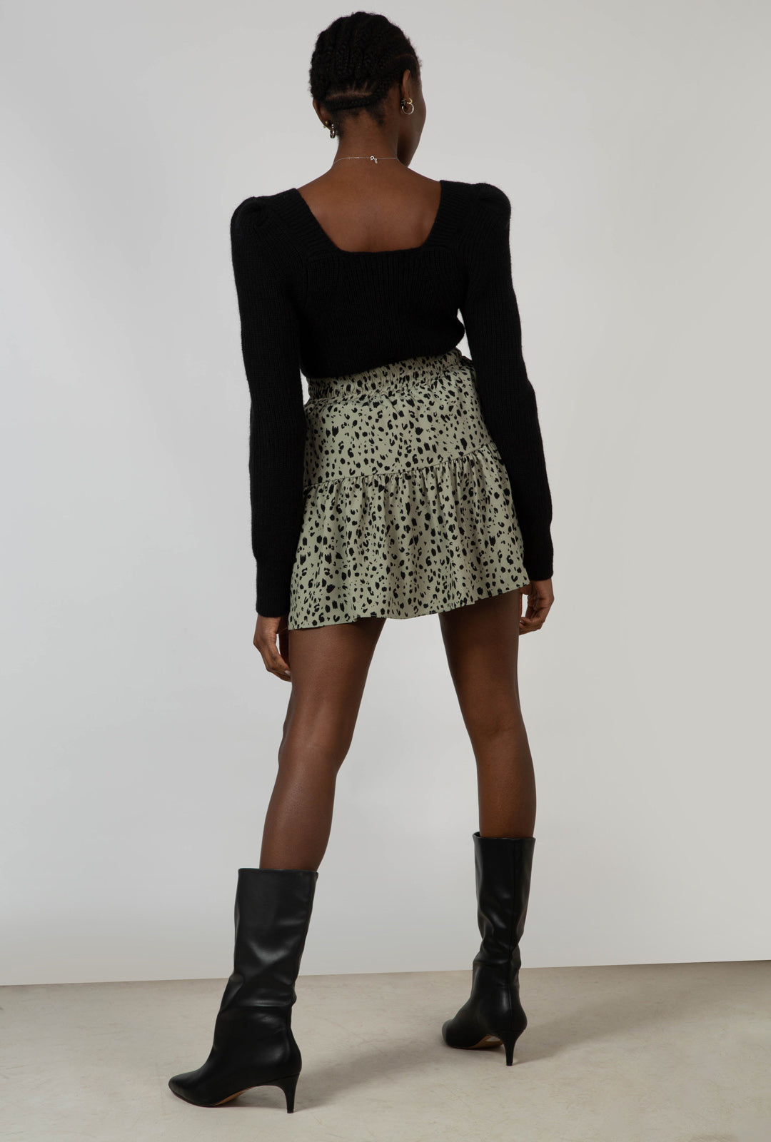 Khaki leopard print tiered mini skirt_5