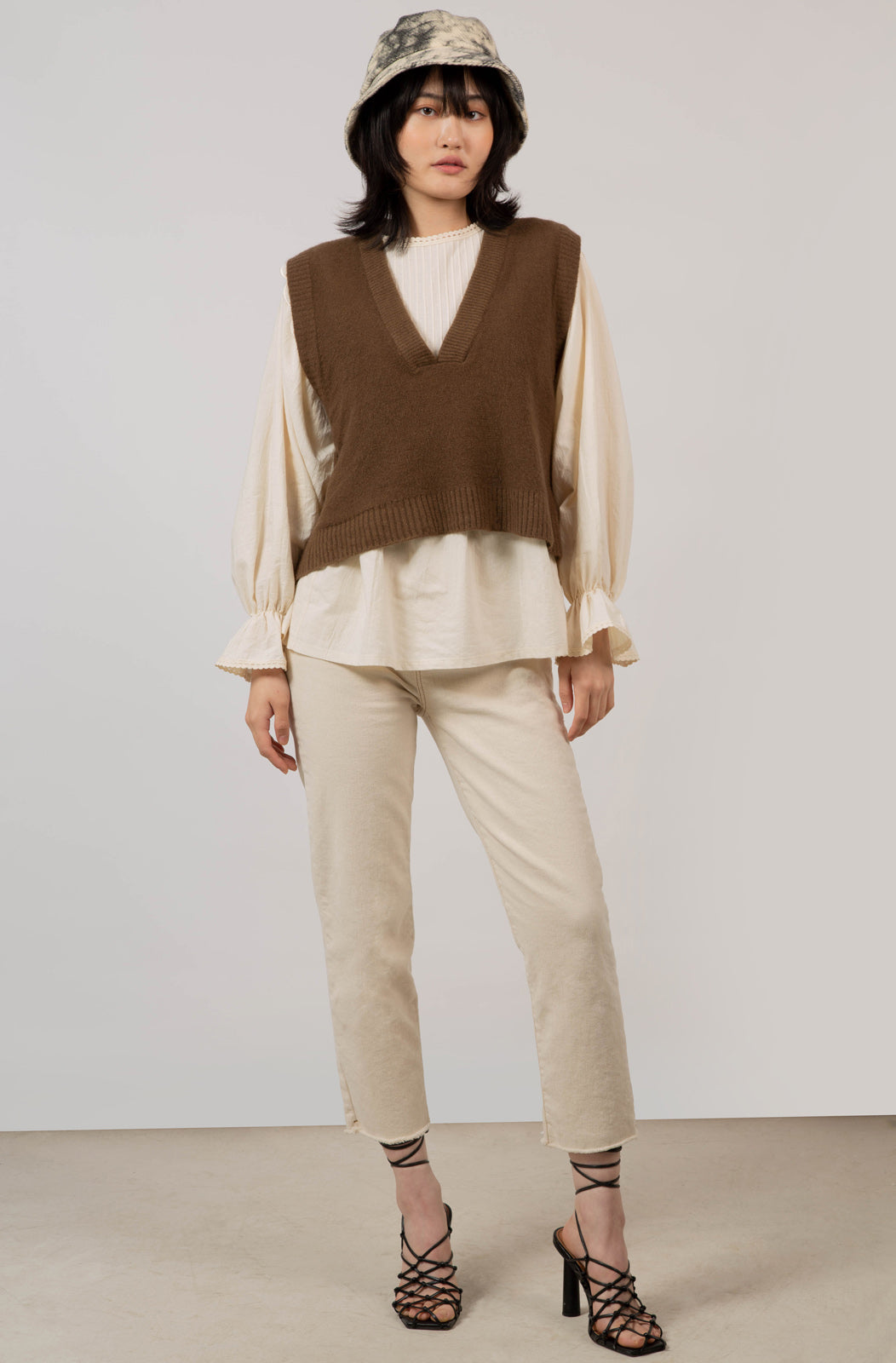 Brown deep V neck sweater vest_3