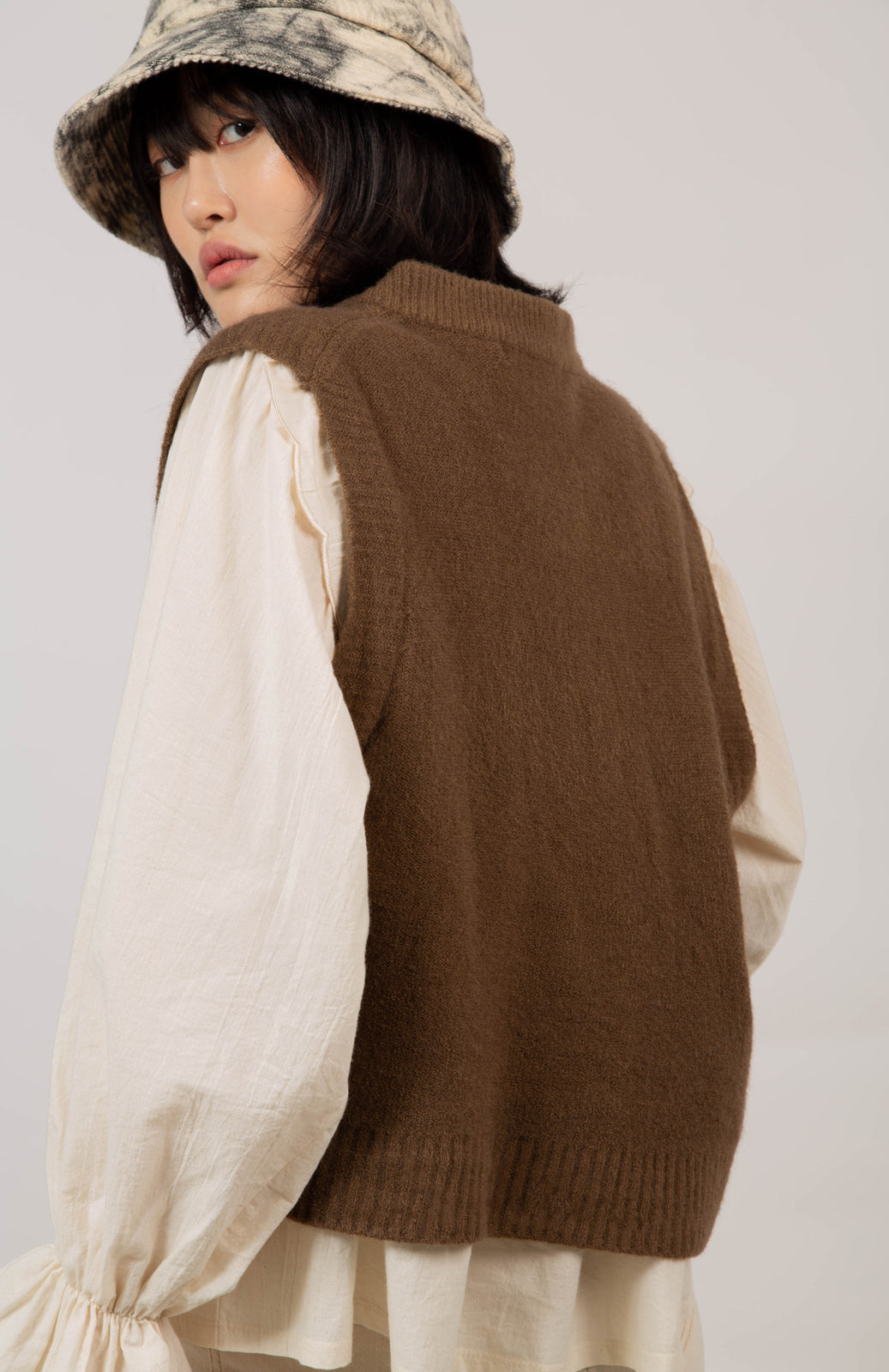 Brown deep V neck sweater vest_2