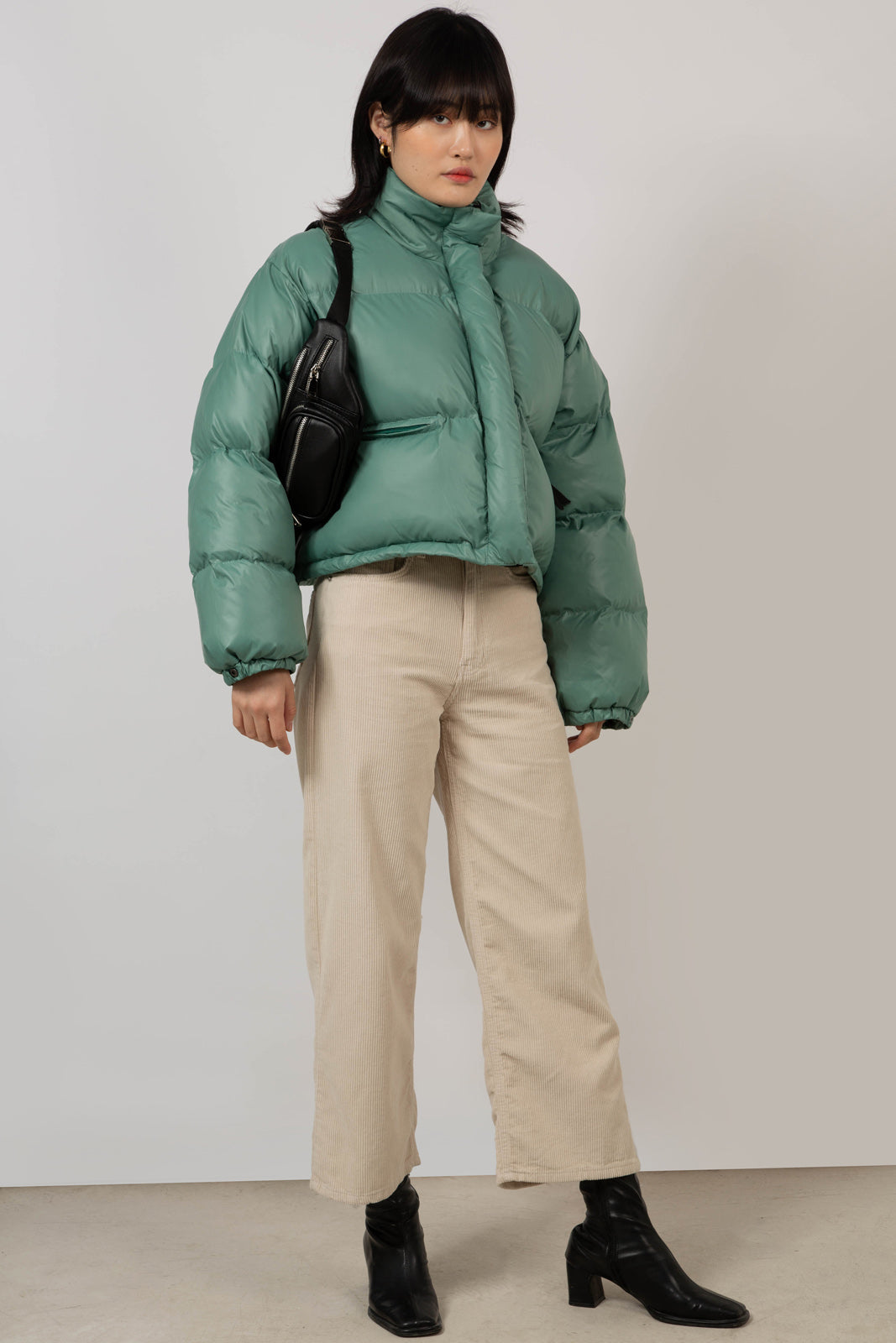 Deep green glossy puffer coat_10