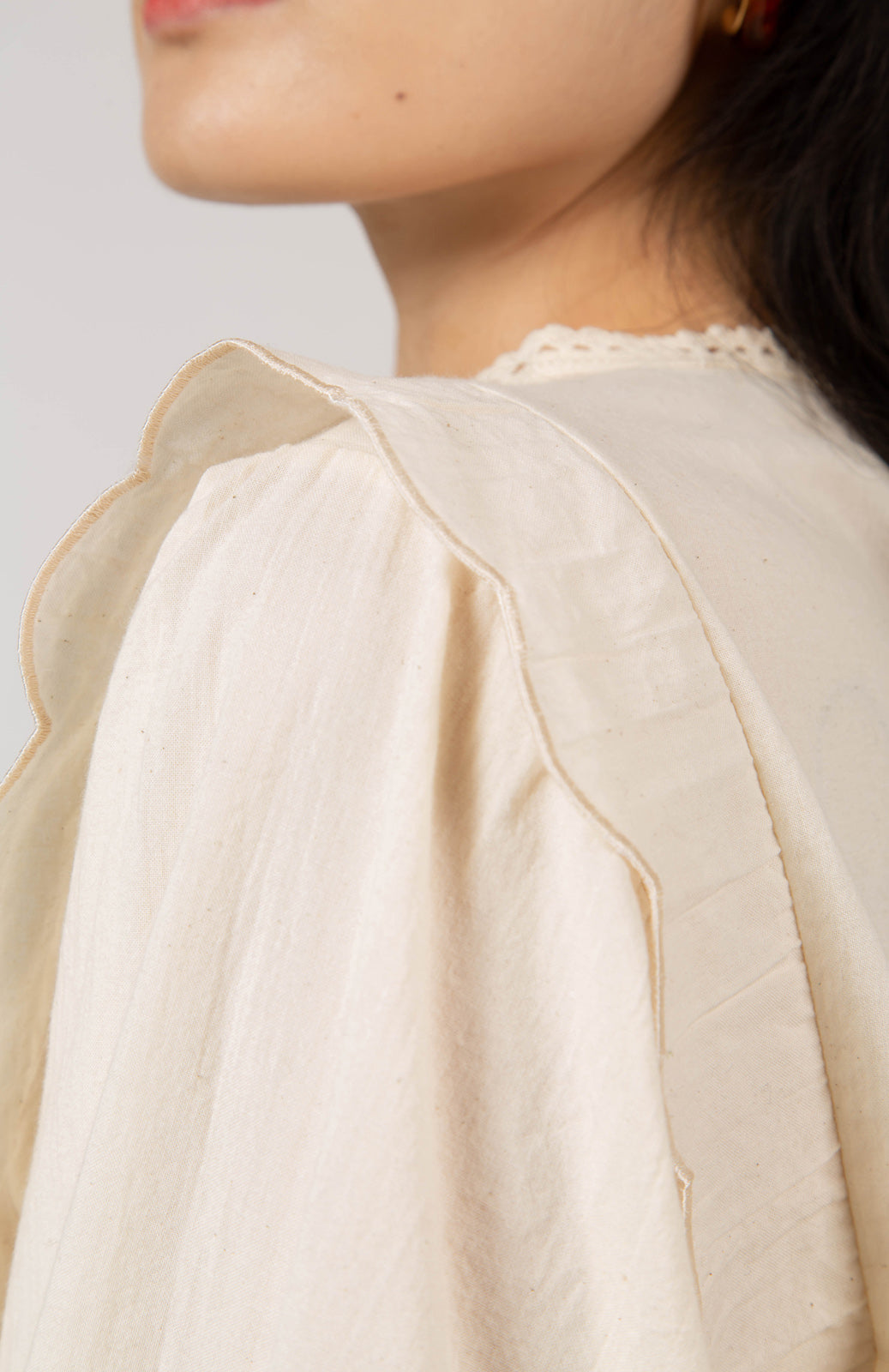 Beige ruffle trim seamed yoke blouse_7