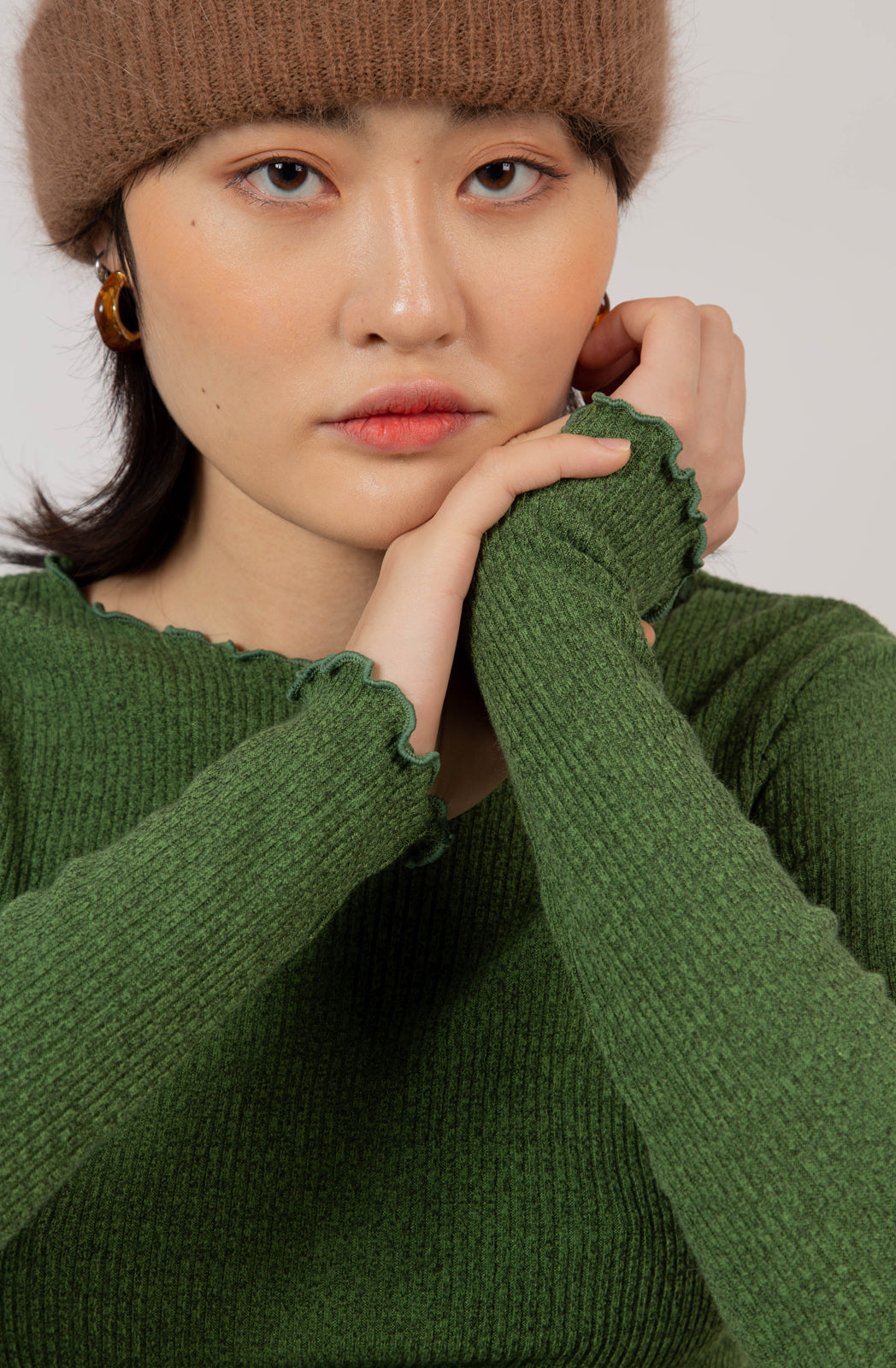 Green ruffle trim ribbed top_6