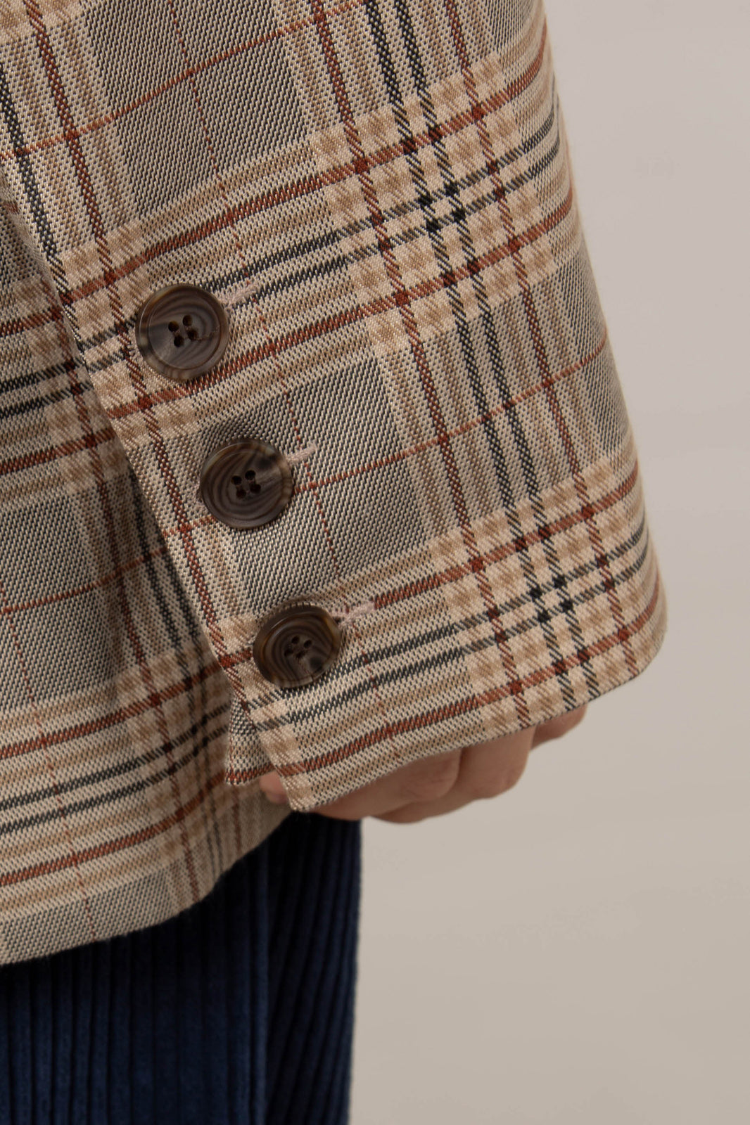 Brown bold check single breasted blazer_8