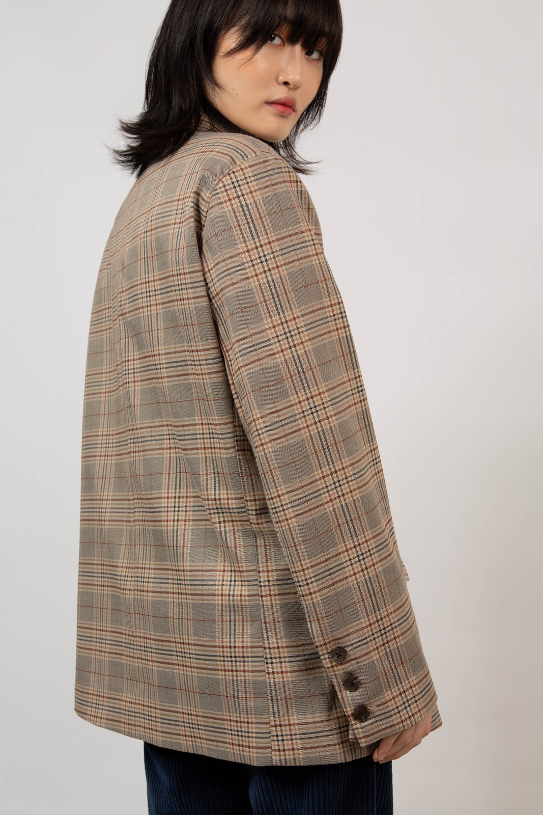 Brown bold check single breasted blazer_2
