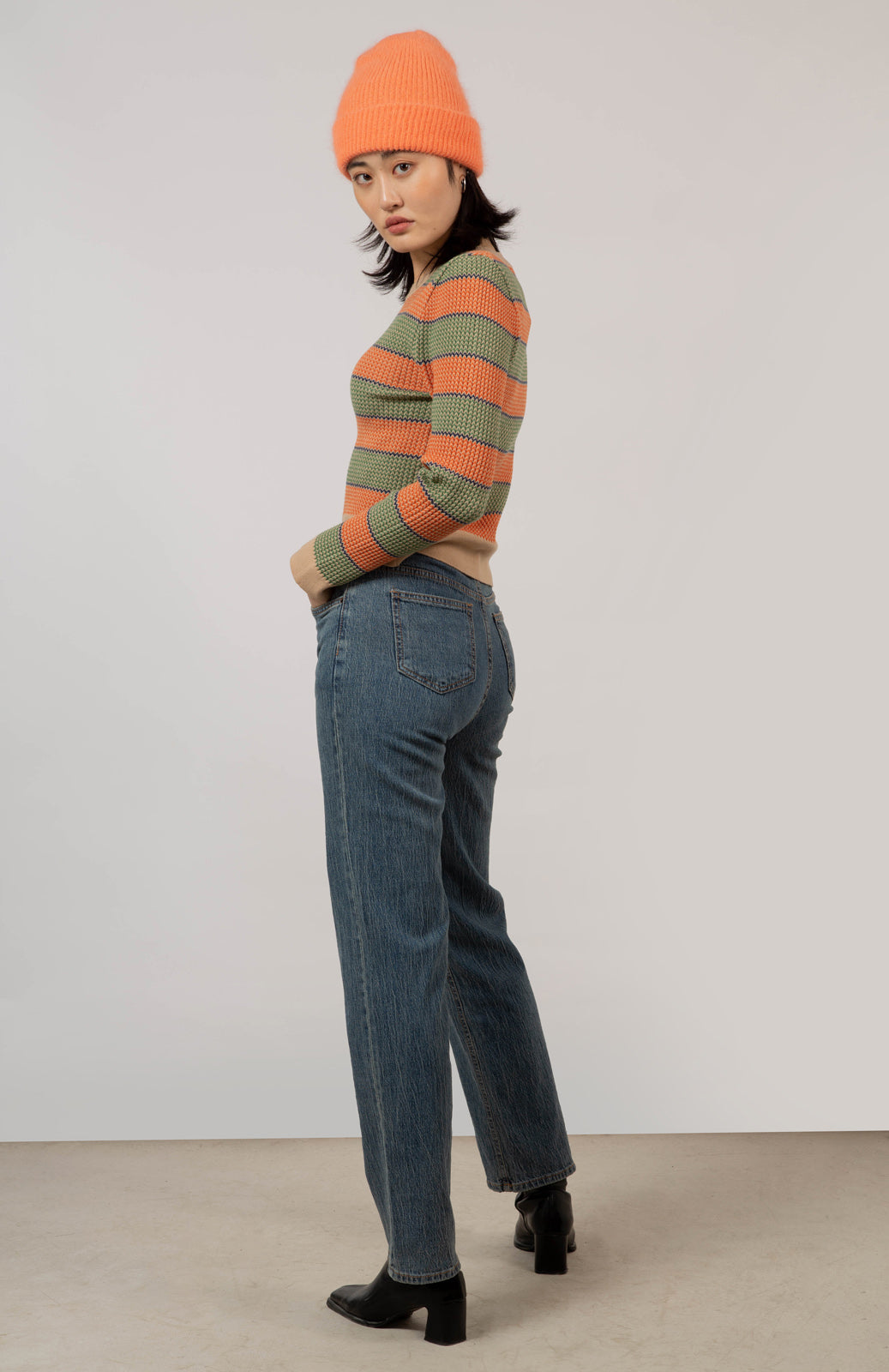 Beige and orange striped knit top_6