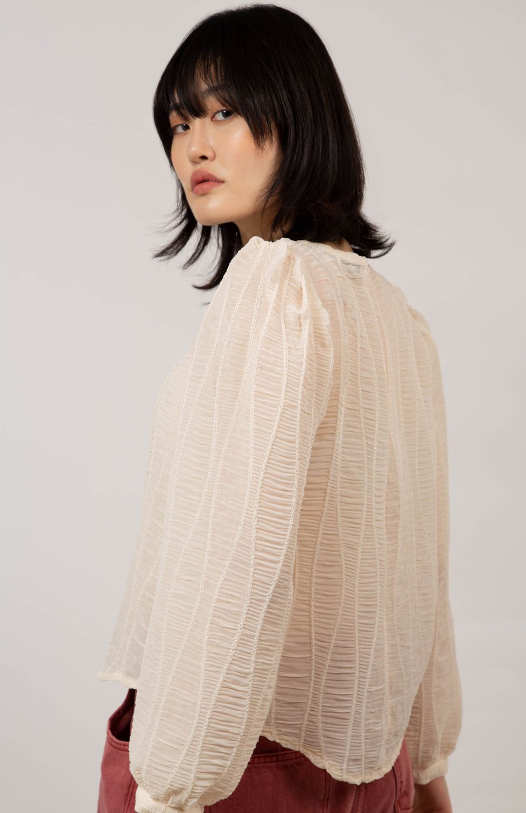 Cream semi sheer patterned blouse_2