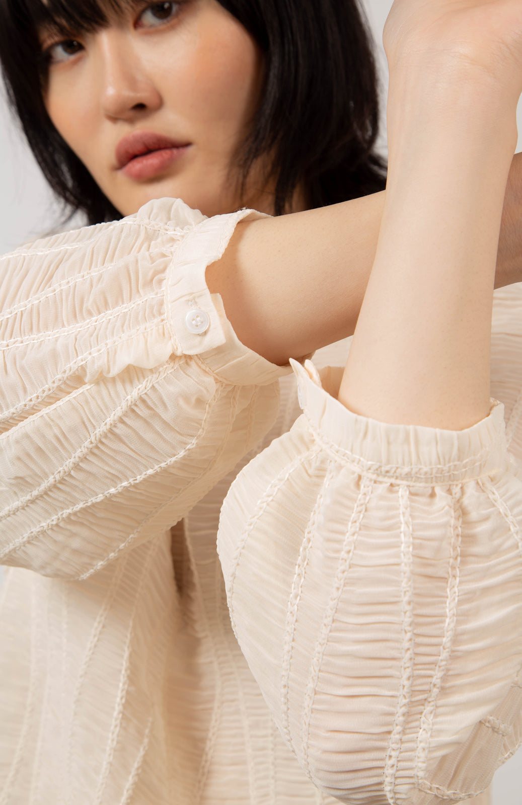 Cream semi sheer patterned blouse_7